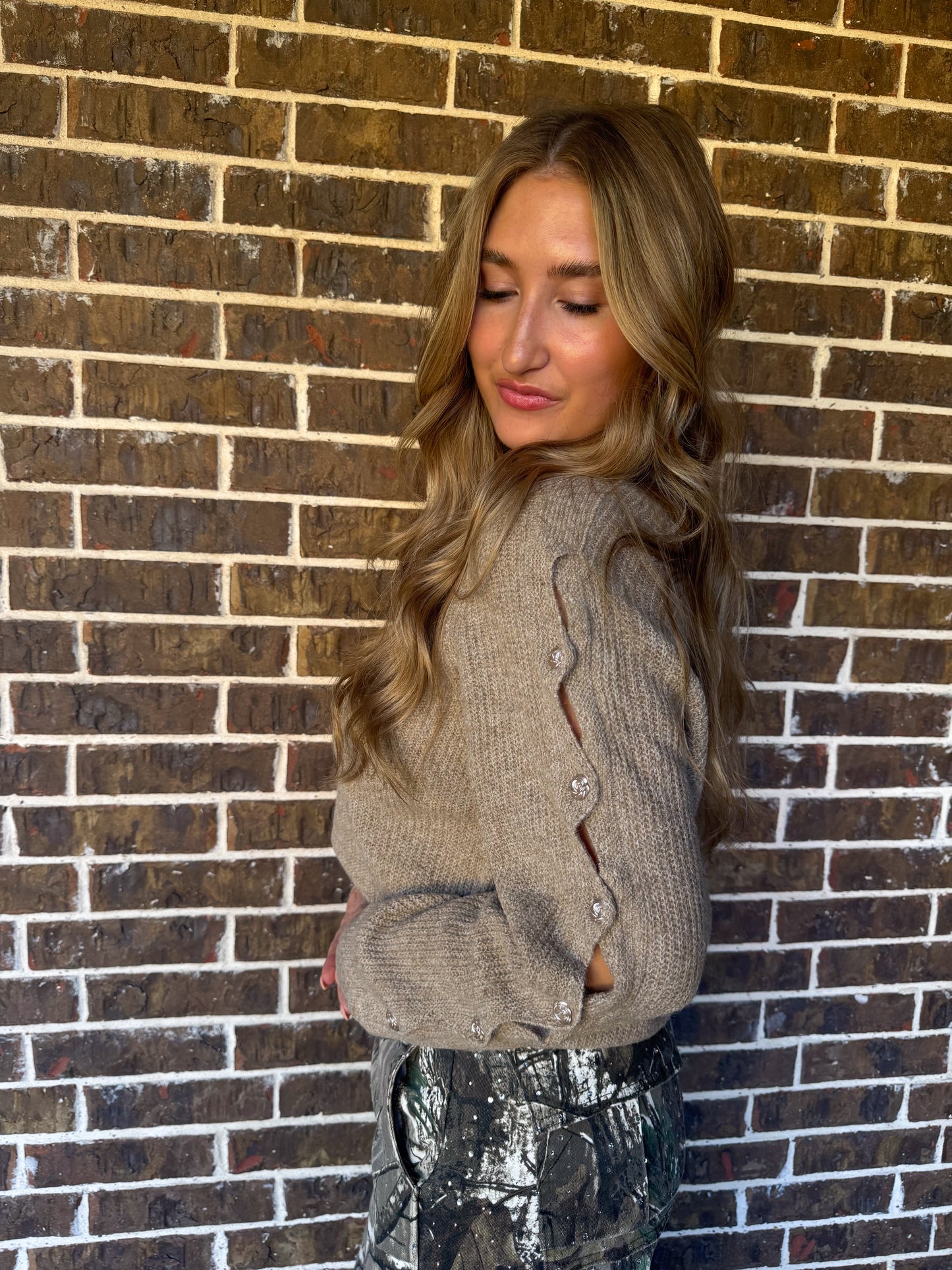 Taupe Rose Button Detailing Sweater