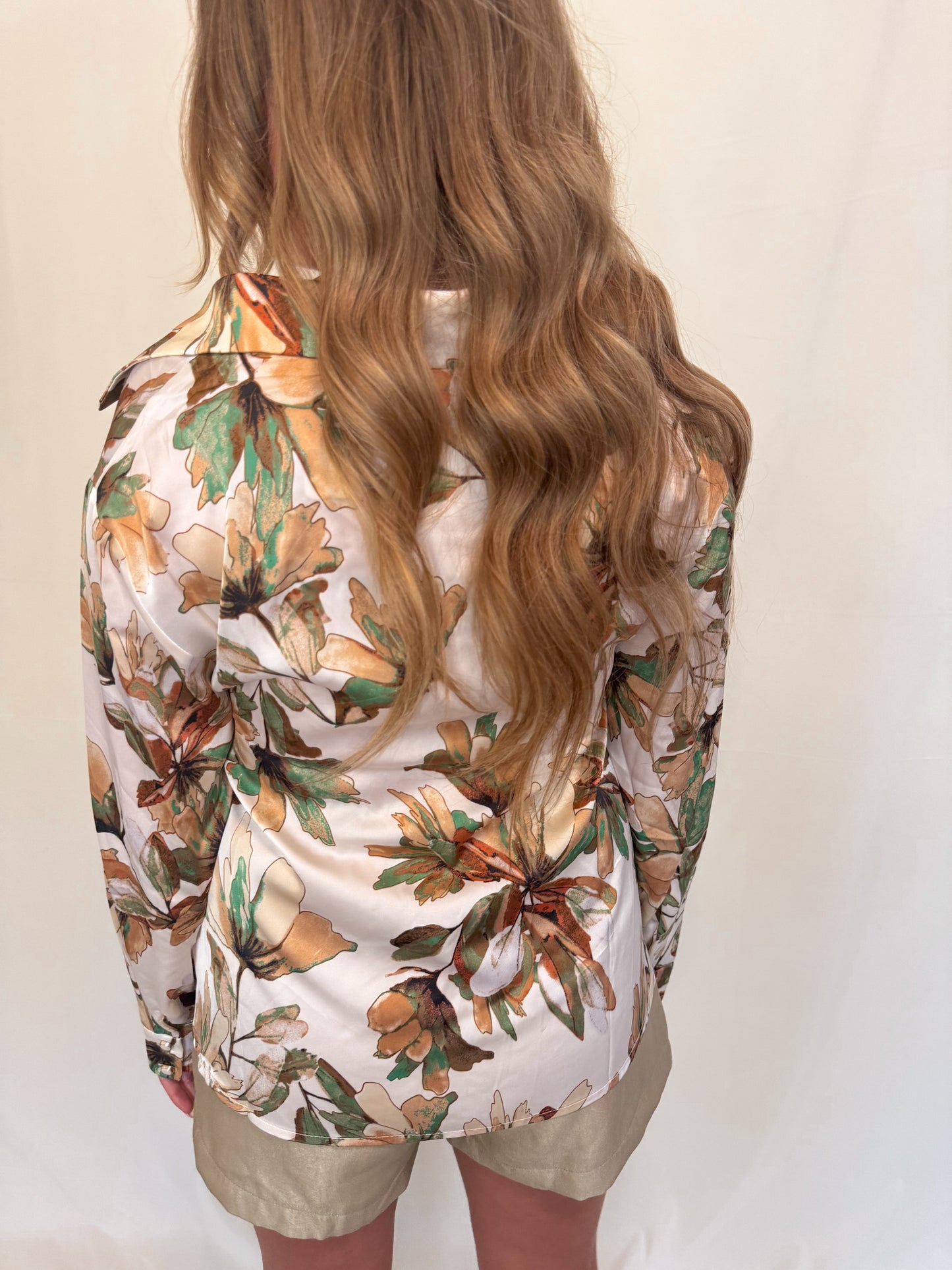 Floral Satin Button Down Blouse