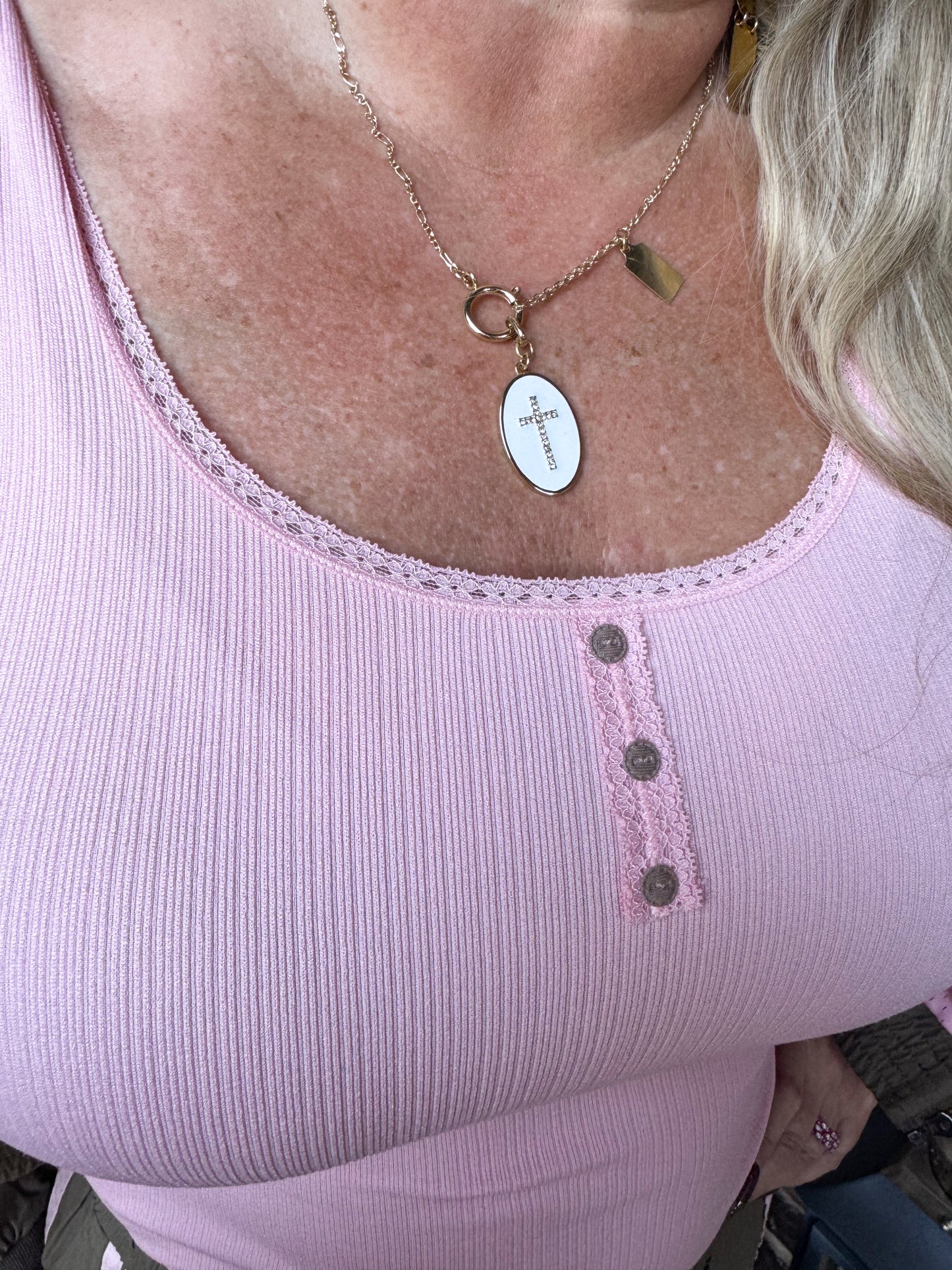 Pink Blush Laced Ribbed Tank