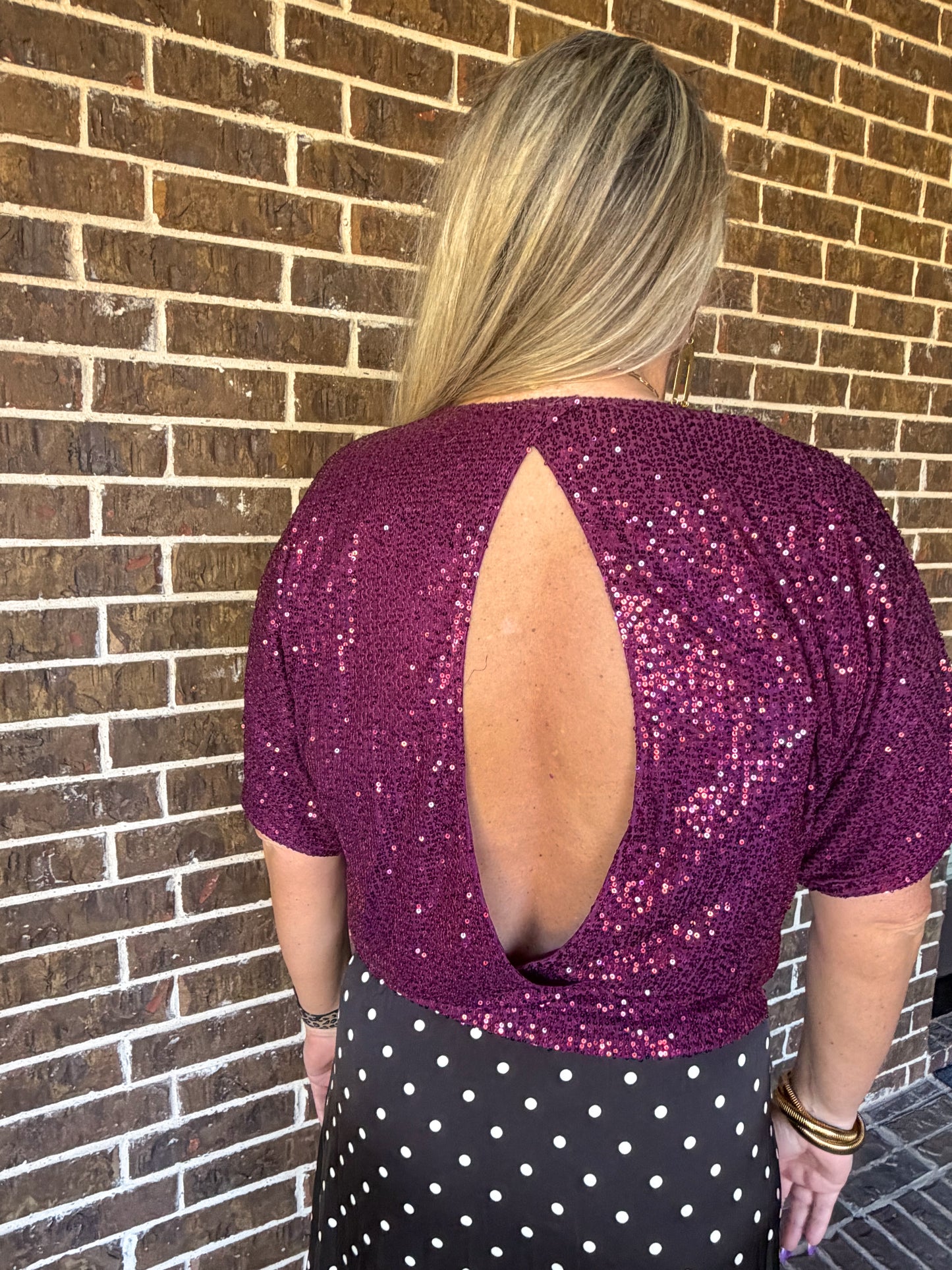 Plum Sequin Open-Back Top