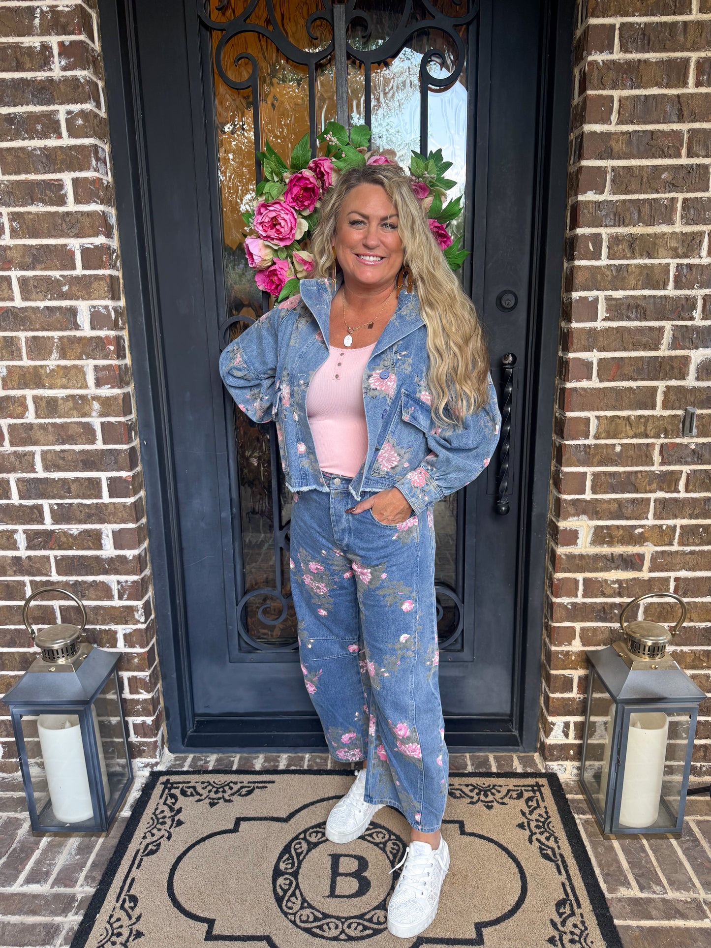 Vintage Floral Denim Barrel Jean Set
