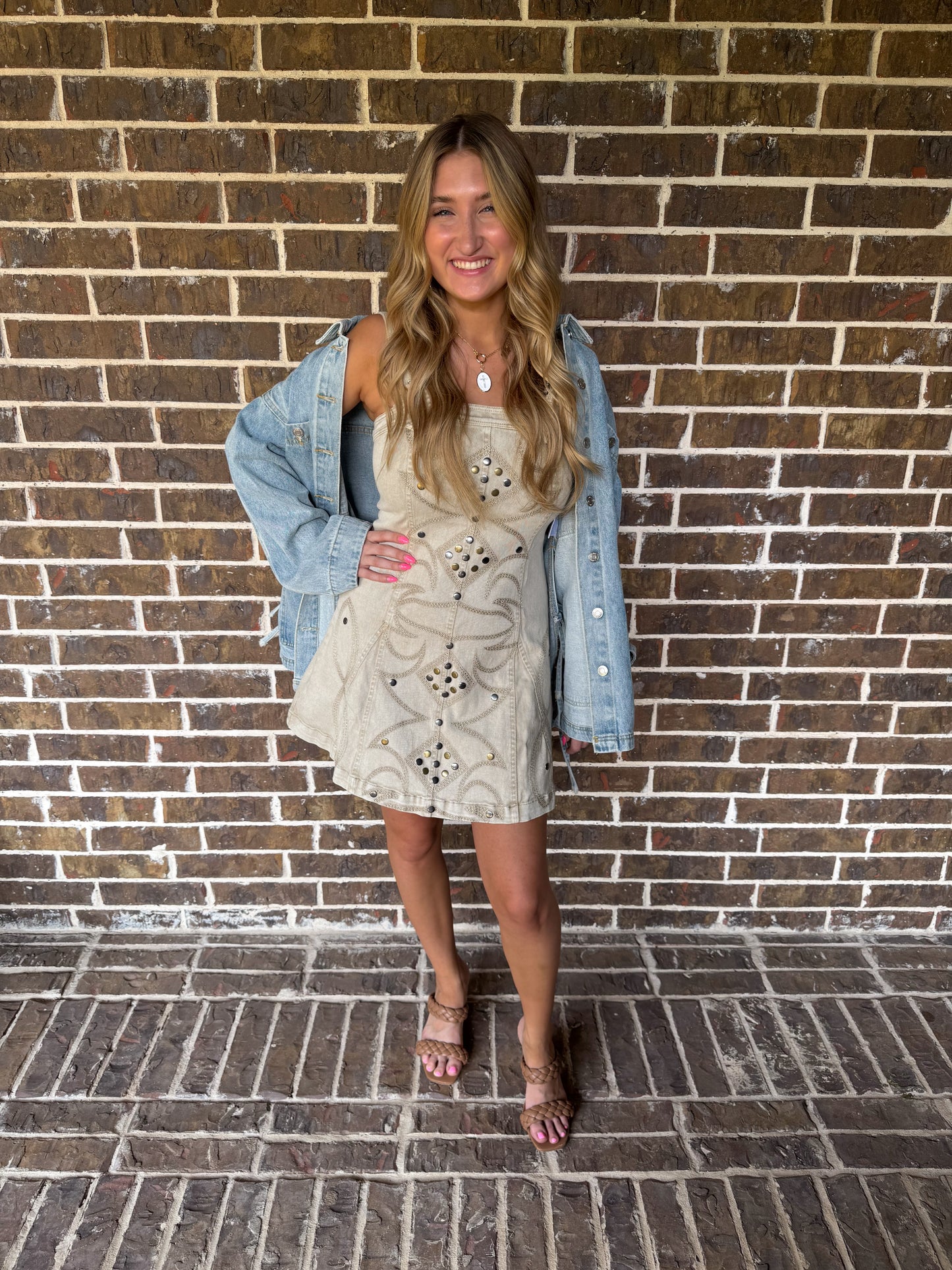 Western Studded Buckle Strap Mini Dress