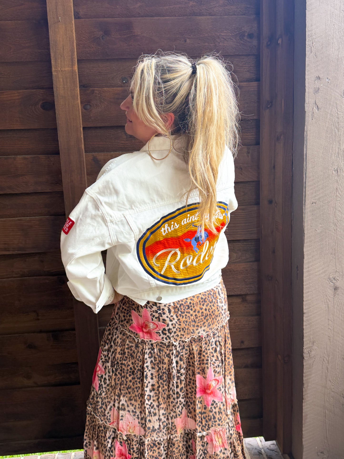 First Rodeo Embroidered White Denim Jacket
