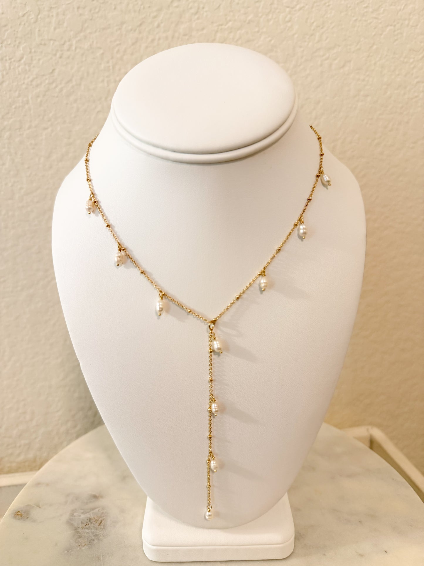 Dainty Pearl Drop Lariat Necklace