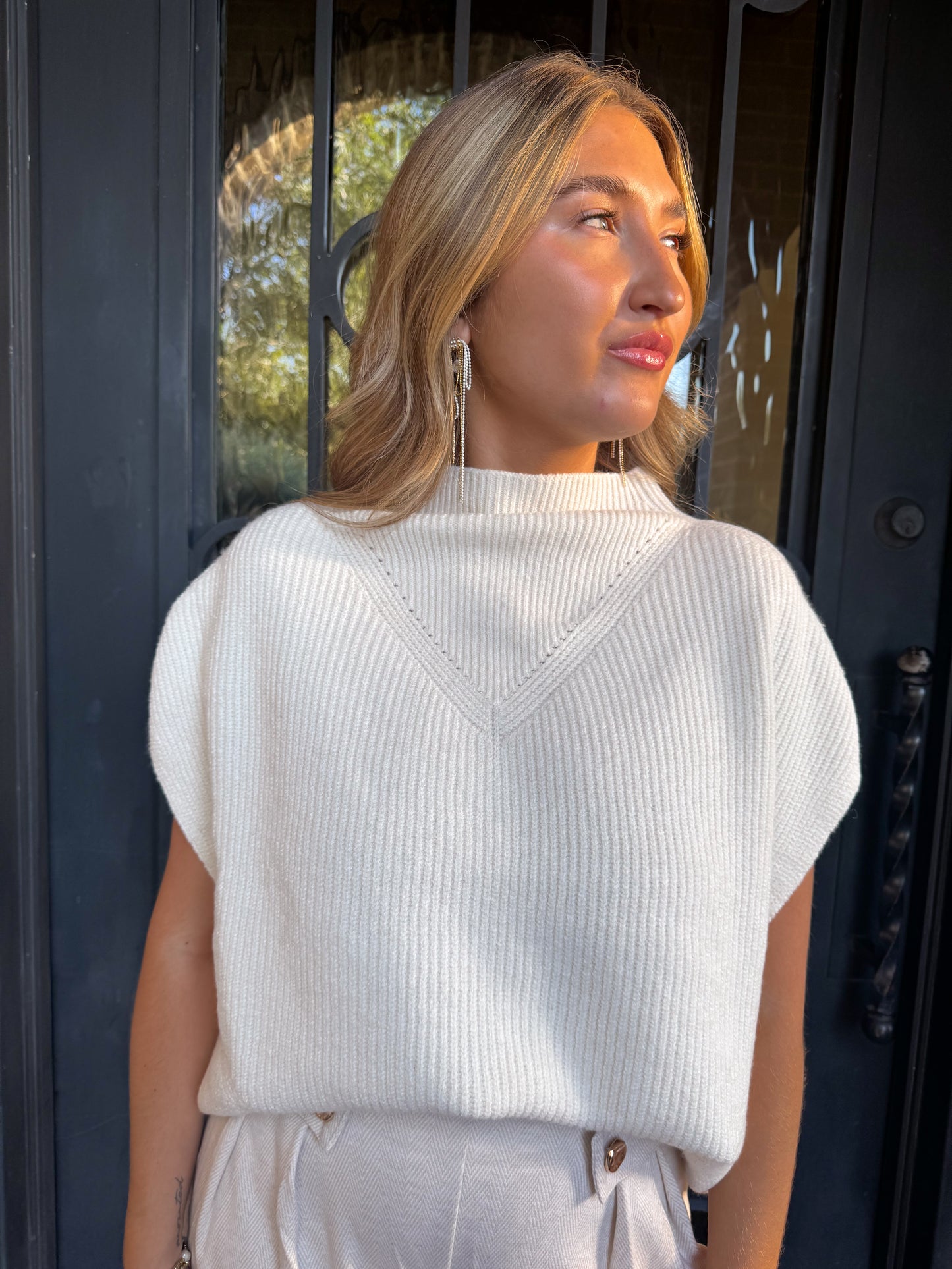 Ivory Luxe Sleeveless Mock Neck Sweater