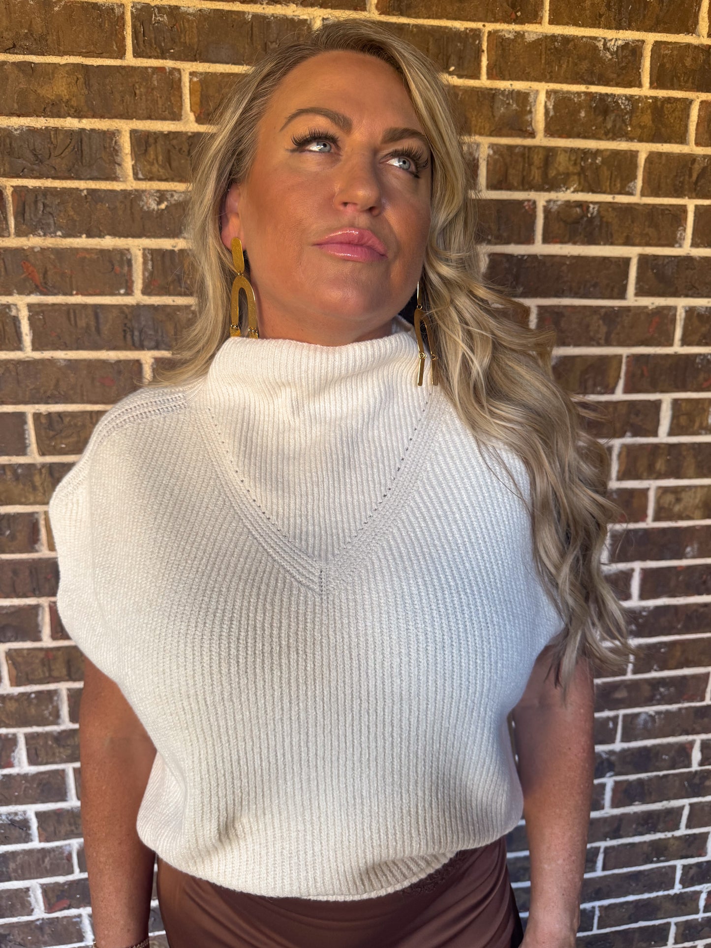 Ivory Luxe Sleeveless Mock Neck Sweater