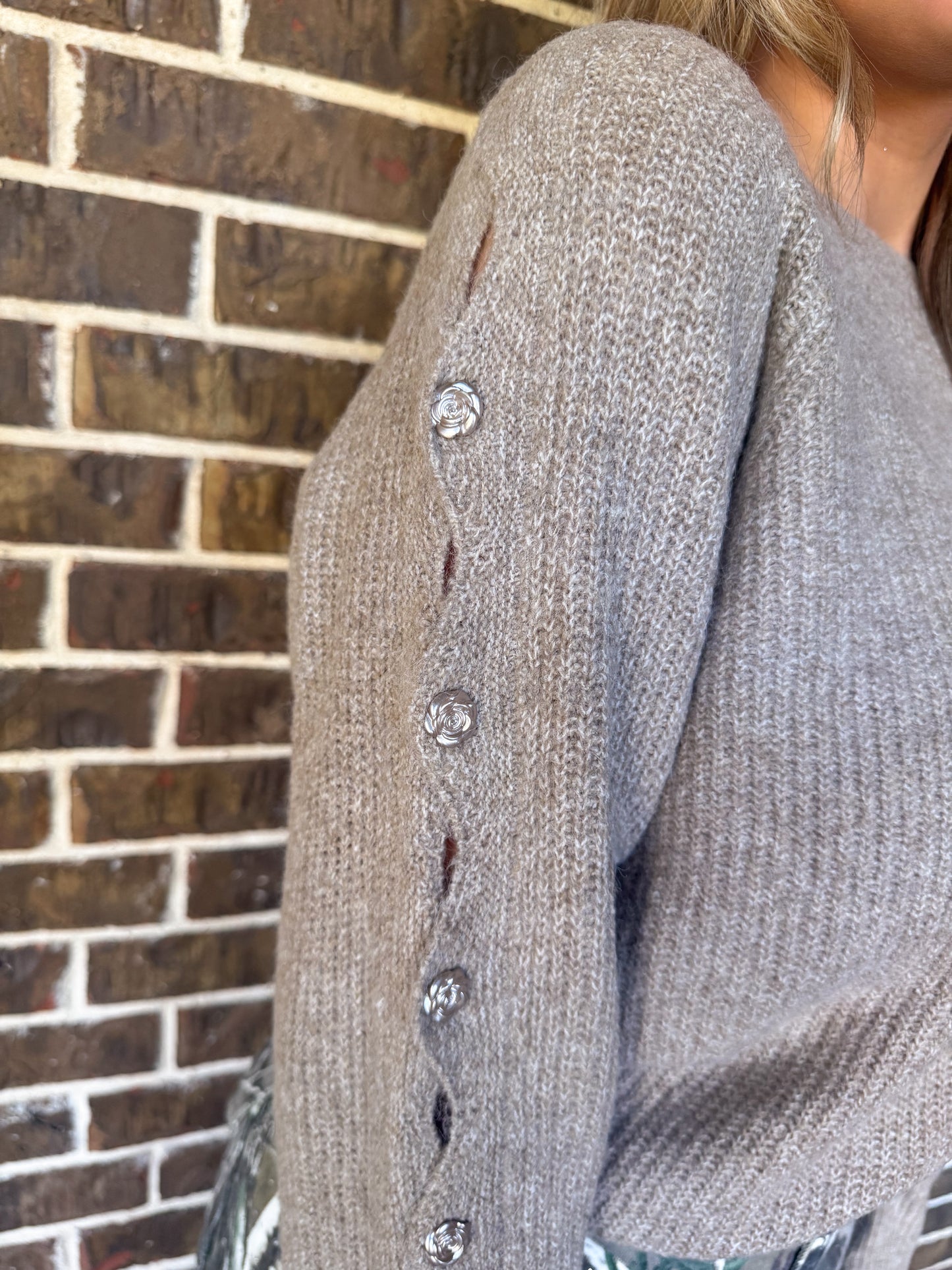 Taupe Rose Button Detailing Sweater