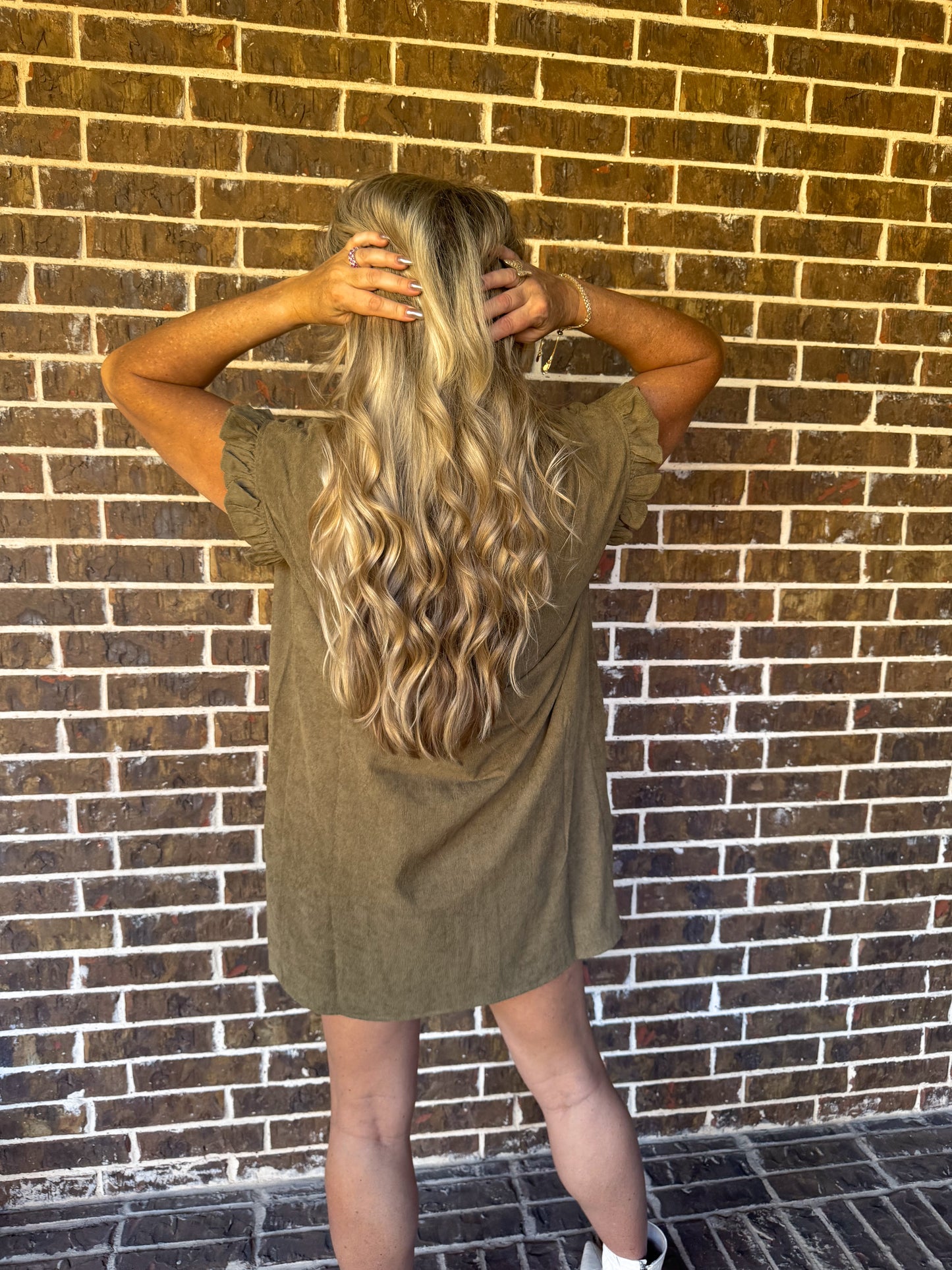 Olive Corduroy Button-Up Dress