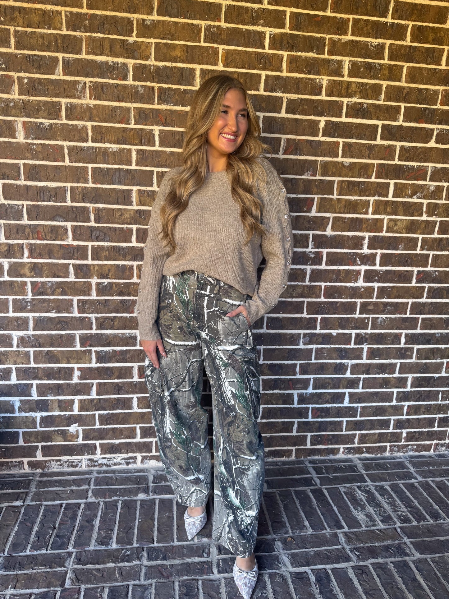 Rhinestone Camo Barrel Pants