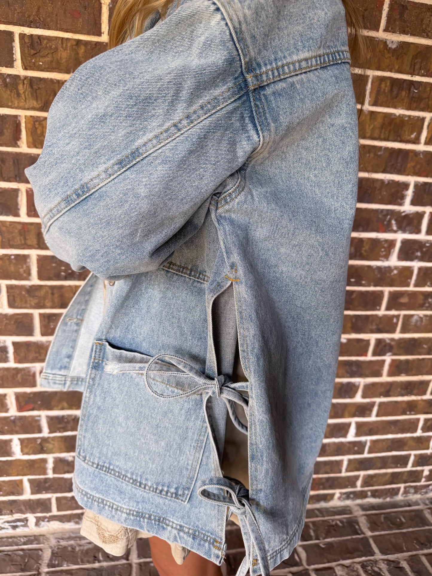 Oversized Denim Jacket with Side Tie Details