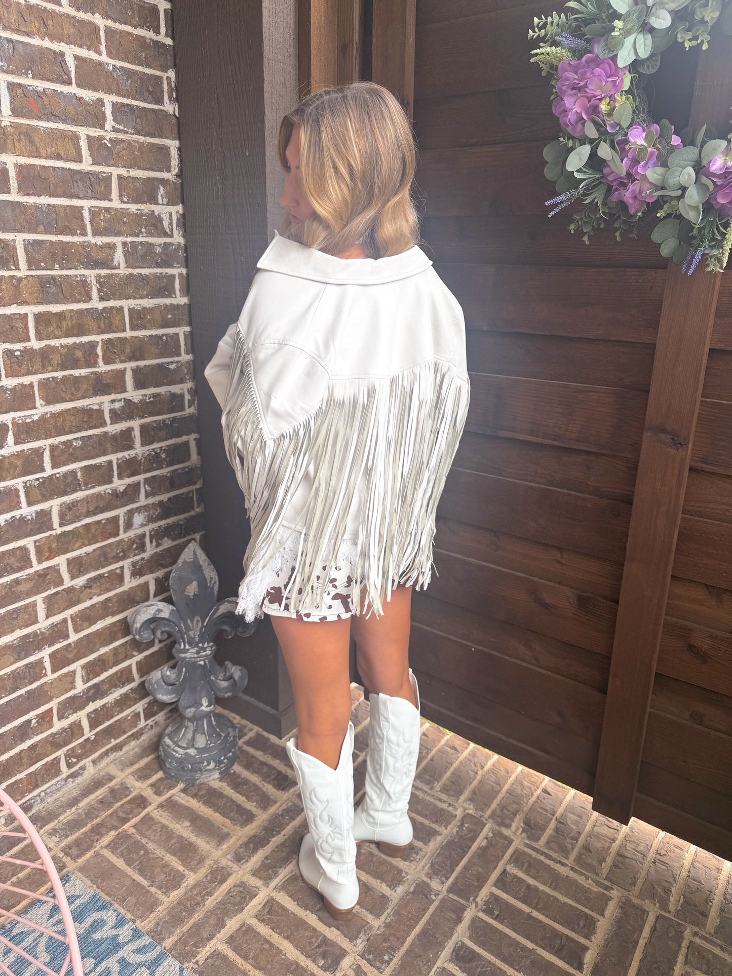 Fringe Detail Faux Leather Jacket