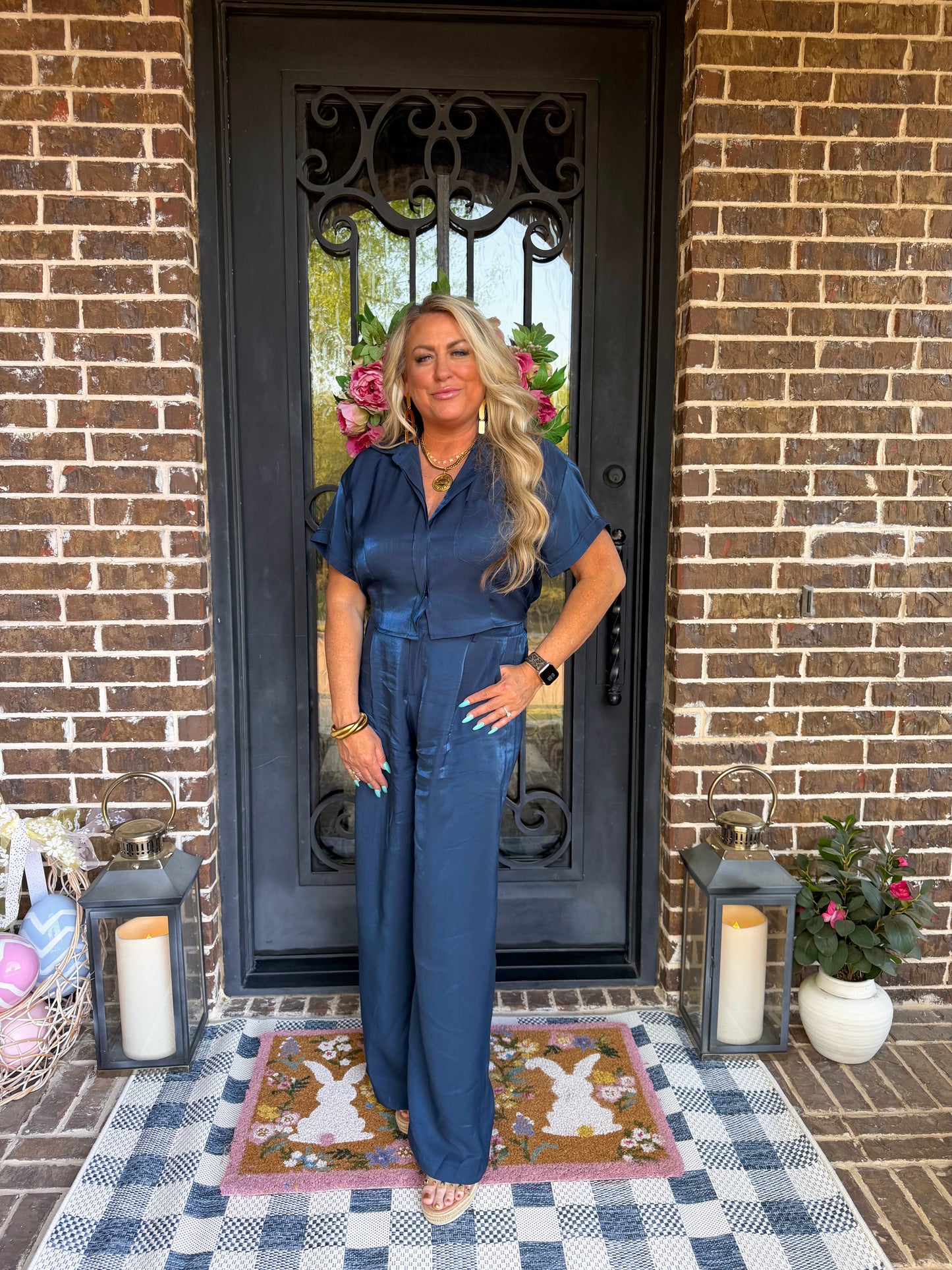 Navy Satin 2-Piece Set