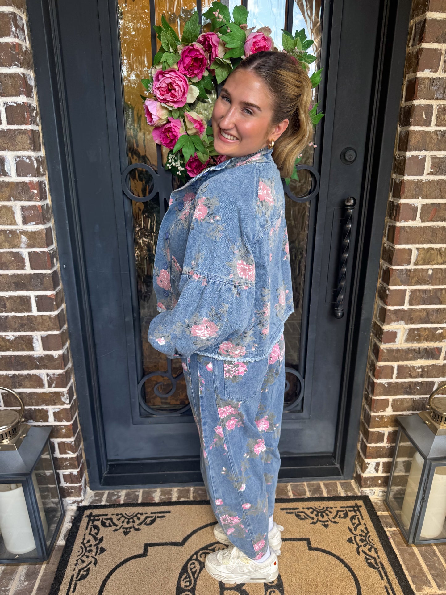Vintage Floral Denim Barrel Jean Set