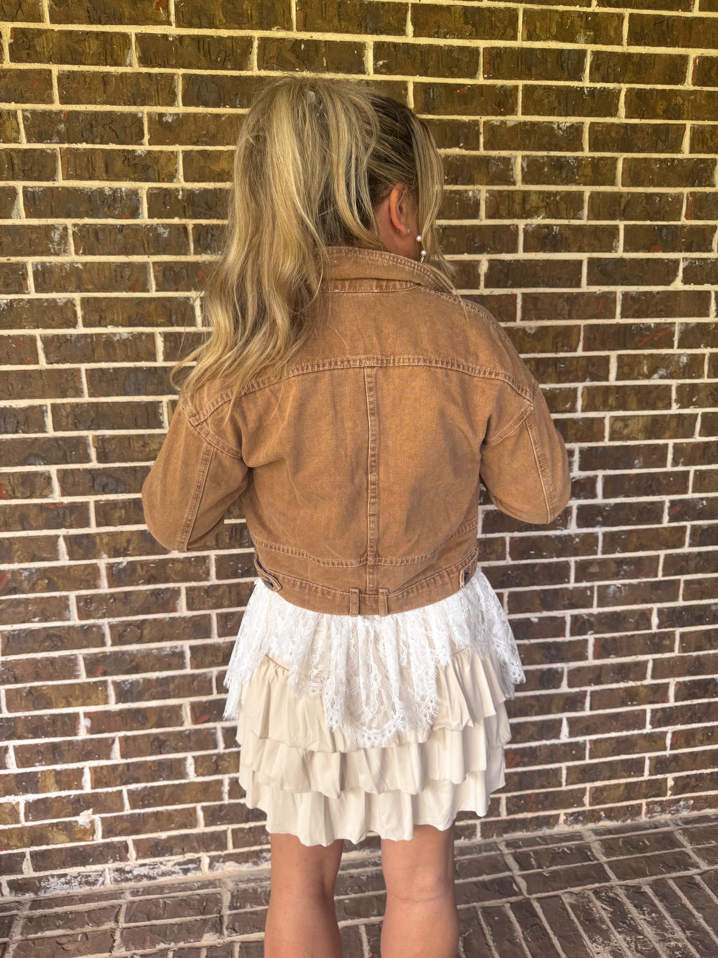 Studded Brown Cropped Denim Jacket