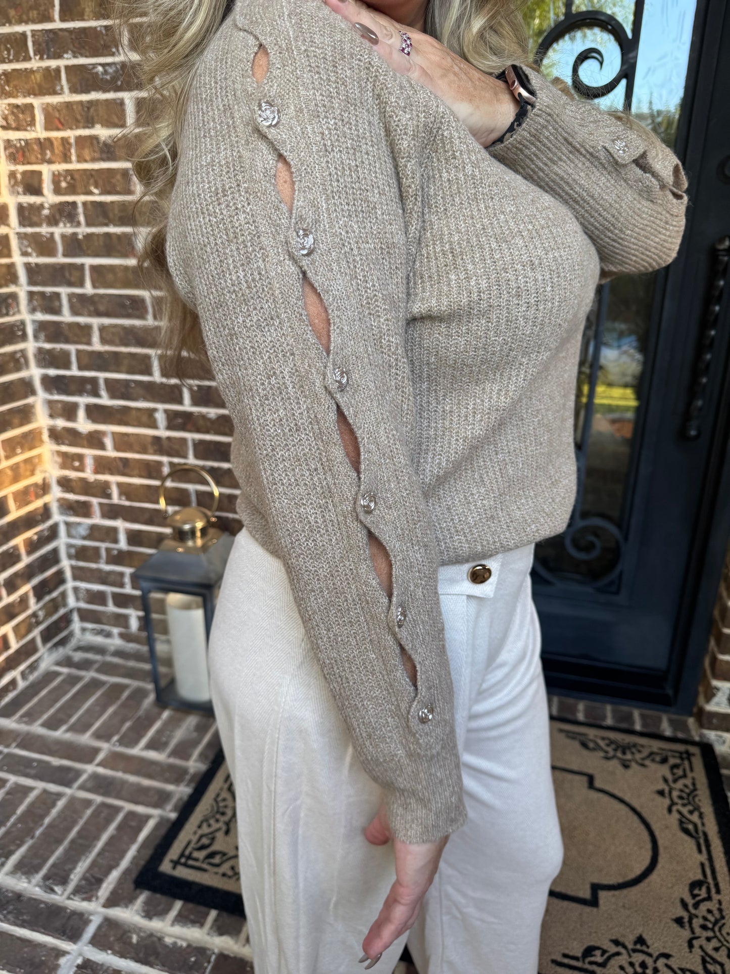 Taupe Rose Button Detailing Sweater