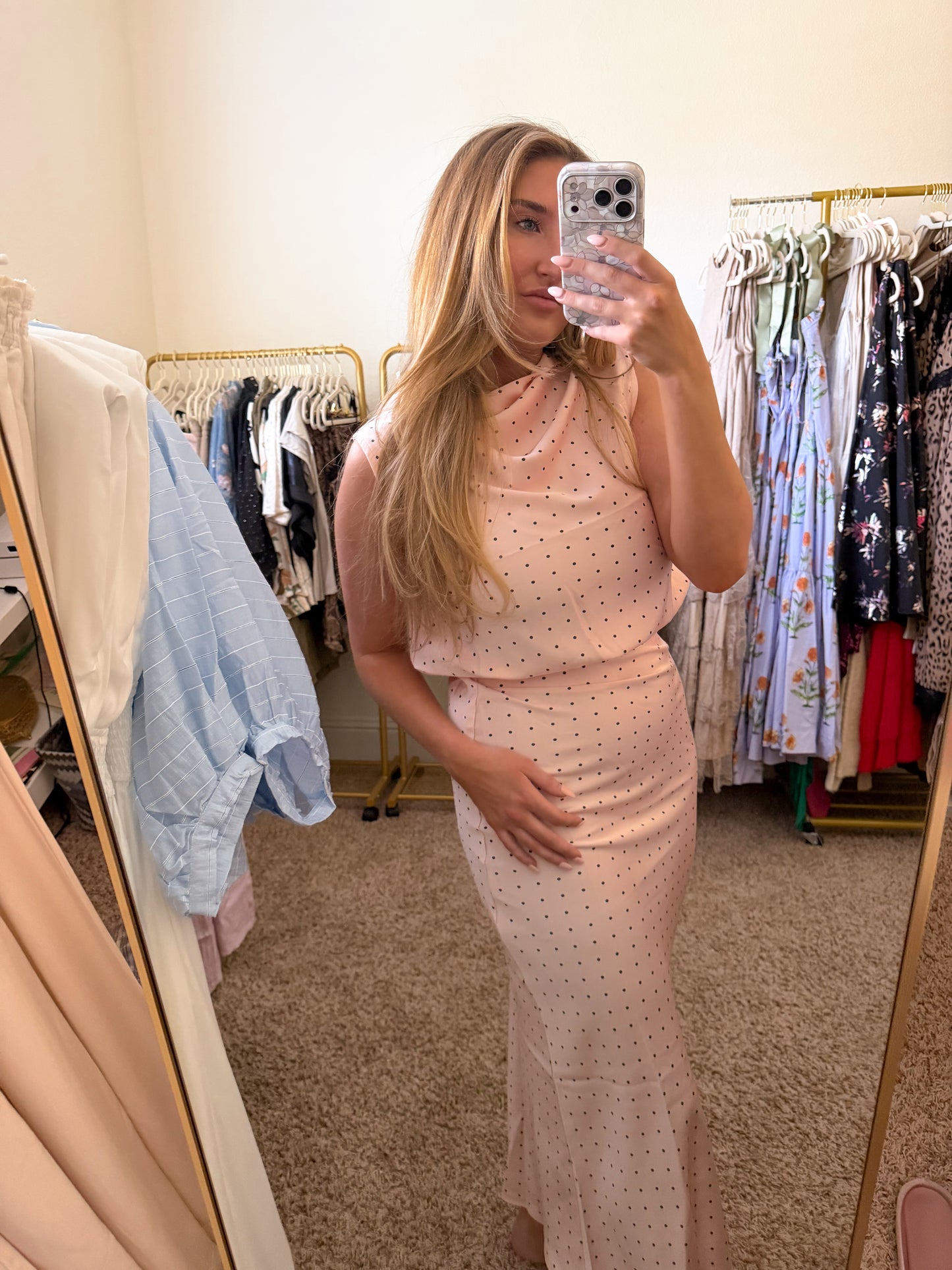 NEW Poka Dot Blush Pink Silk Set