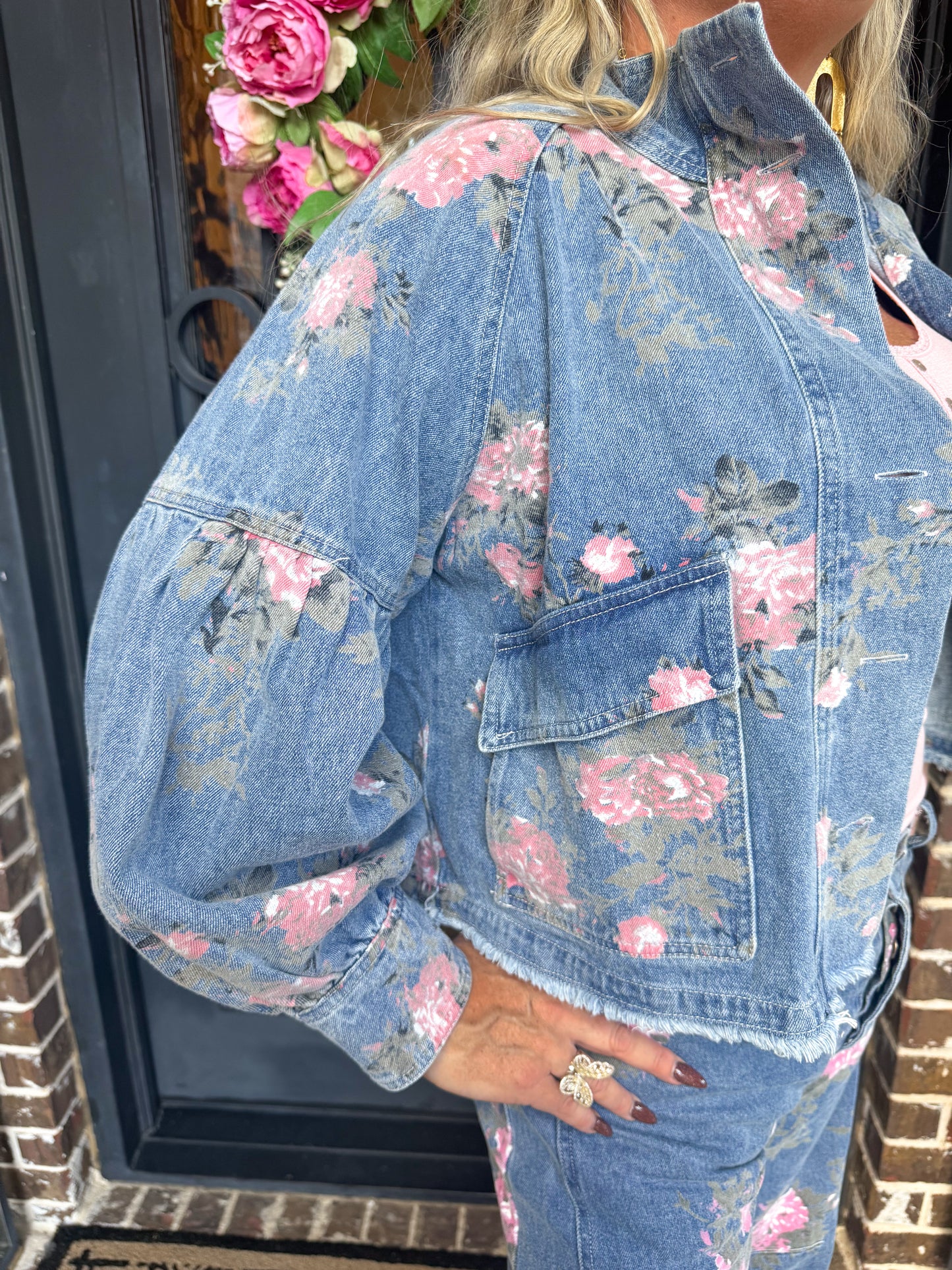 Vintage Floral Denim Barrel Jean Set