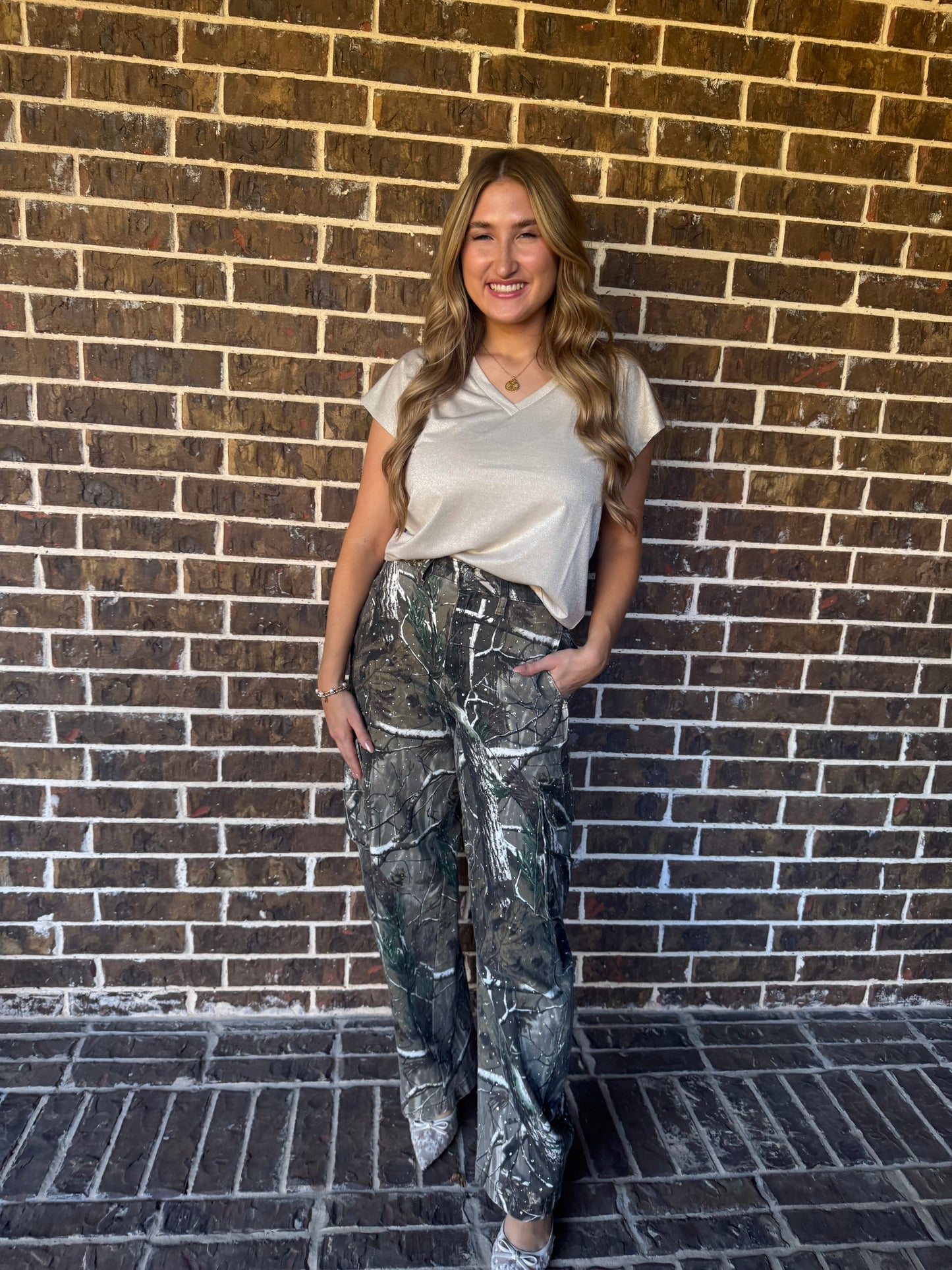 Rhinestone Camo Barrel Pants