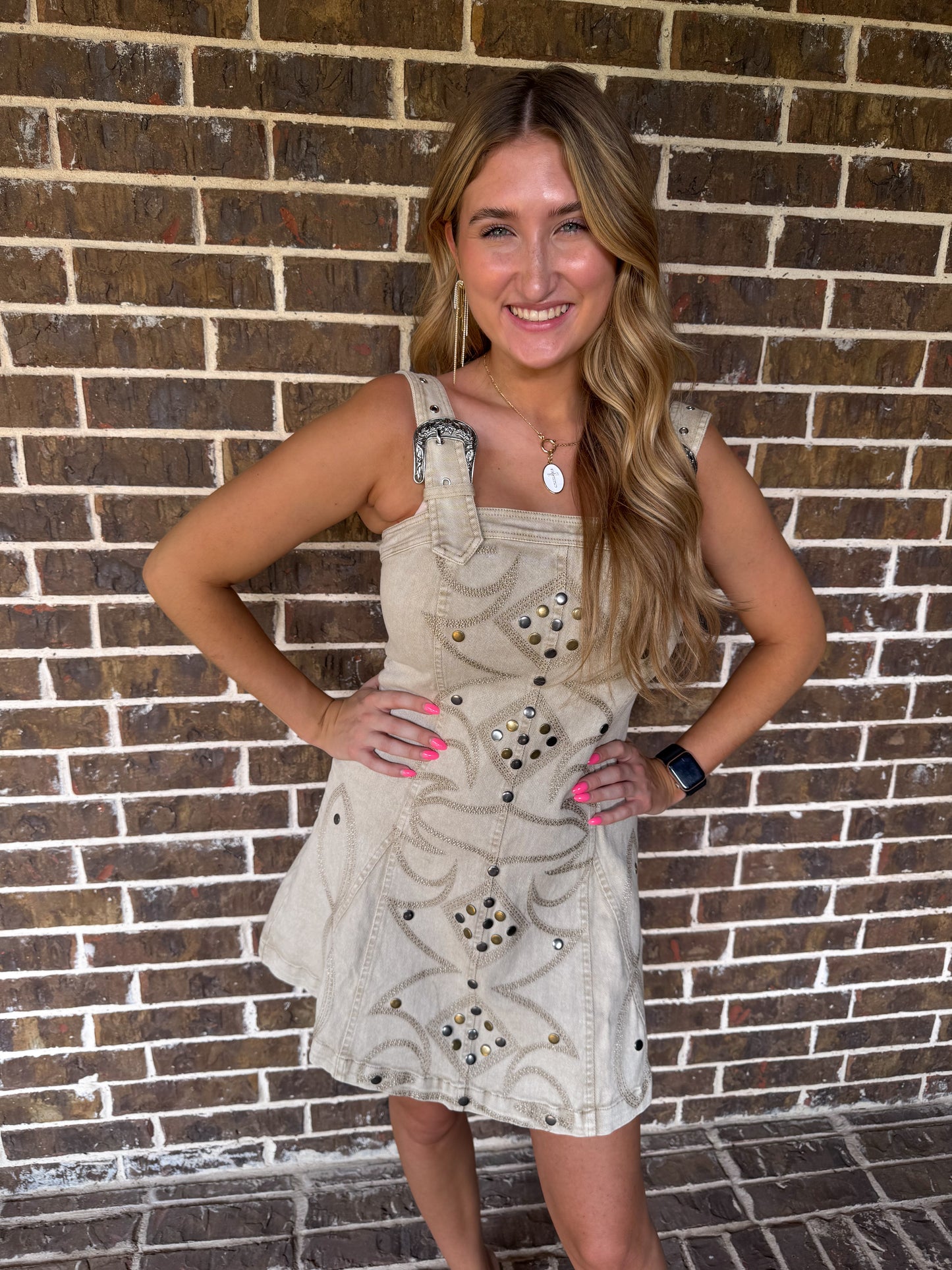Western Studded Buckle Strap Mini Dress