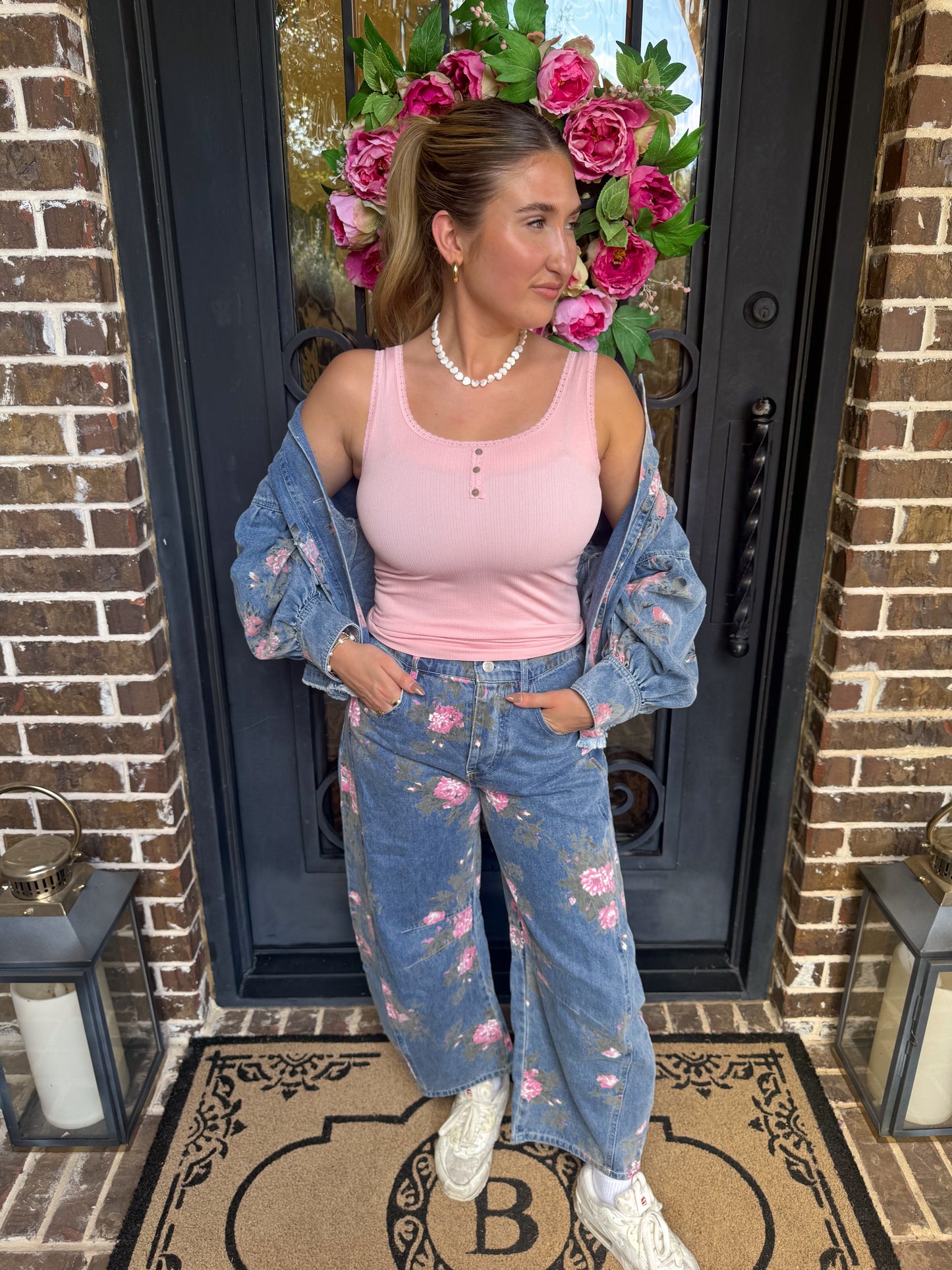 Vintage Floral Denim Barrel Jean Set