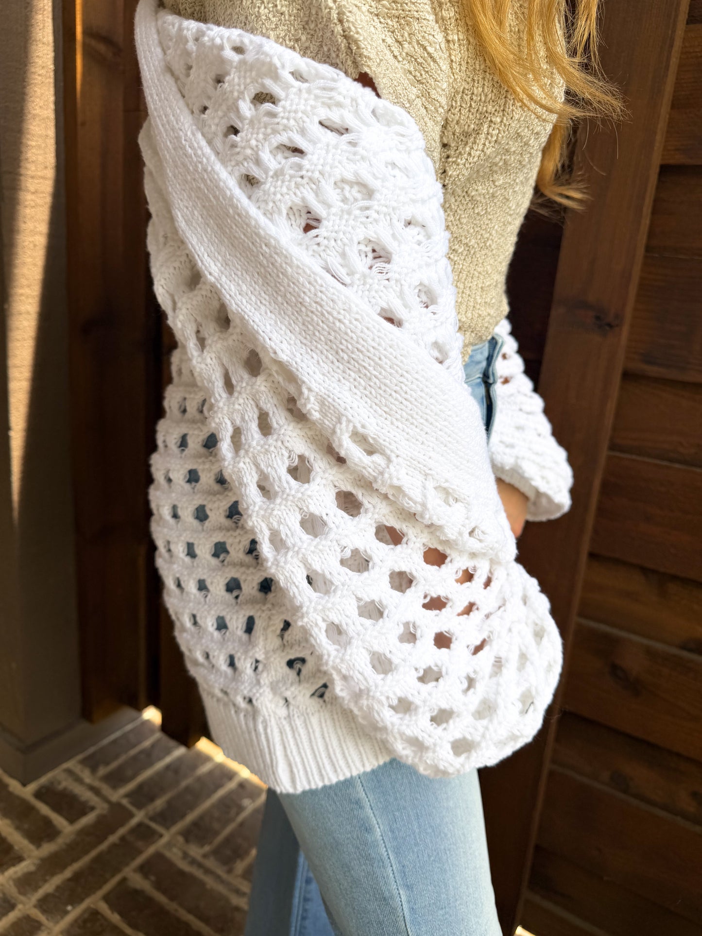 White Open Knit Lightweight Cardigan