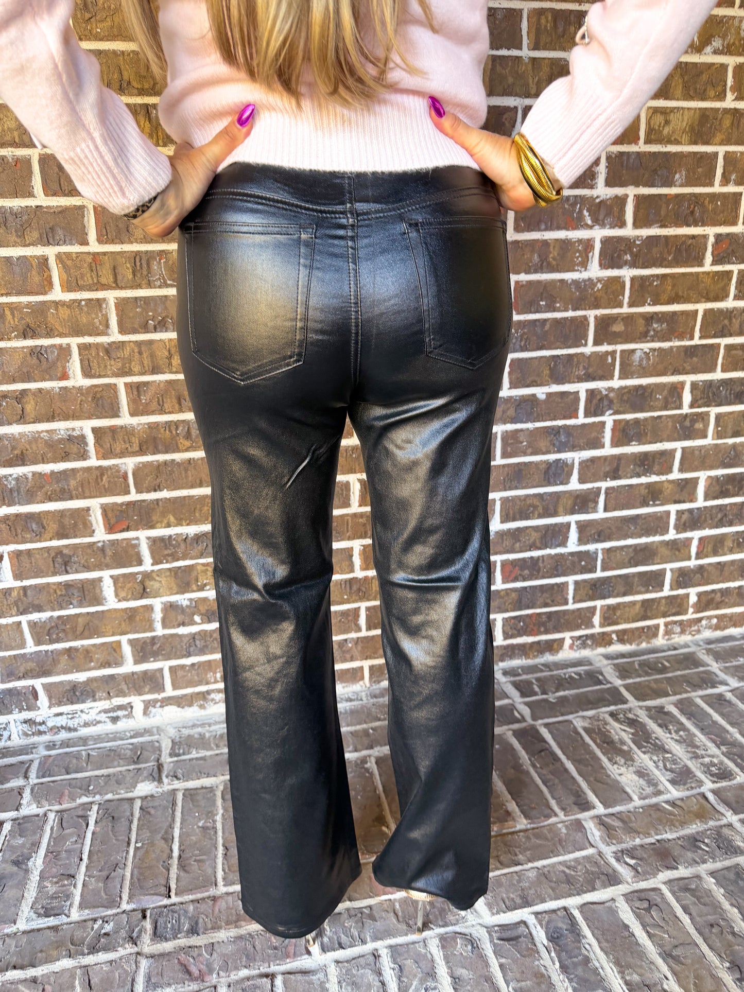 Black Faux Leather Straight-Leg Pants