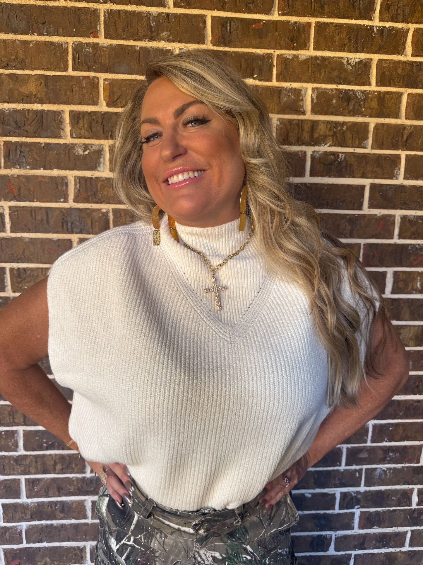 Ivory Luxe Sleeveless Mock Neck Sweater