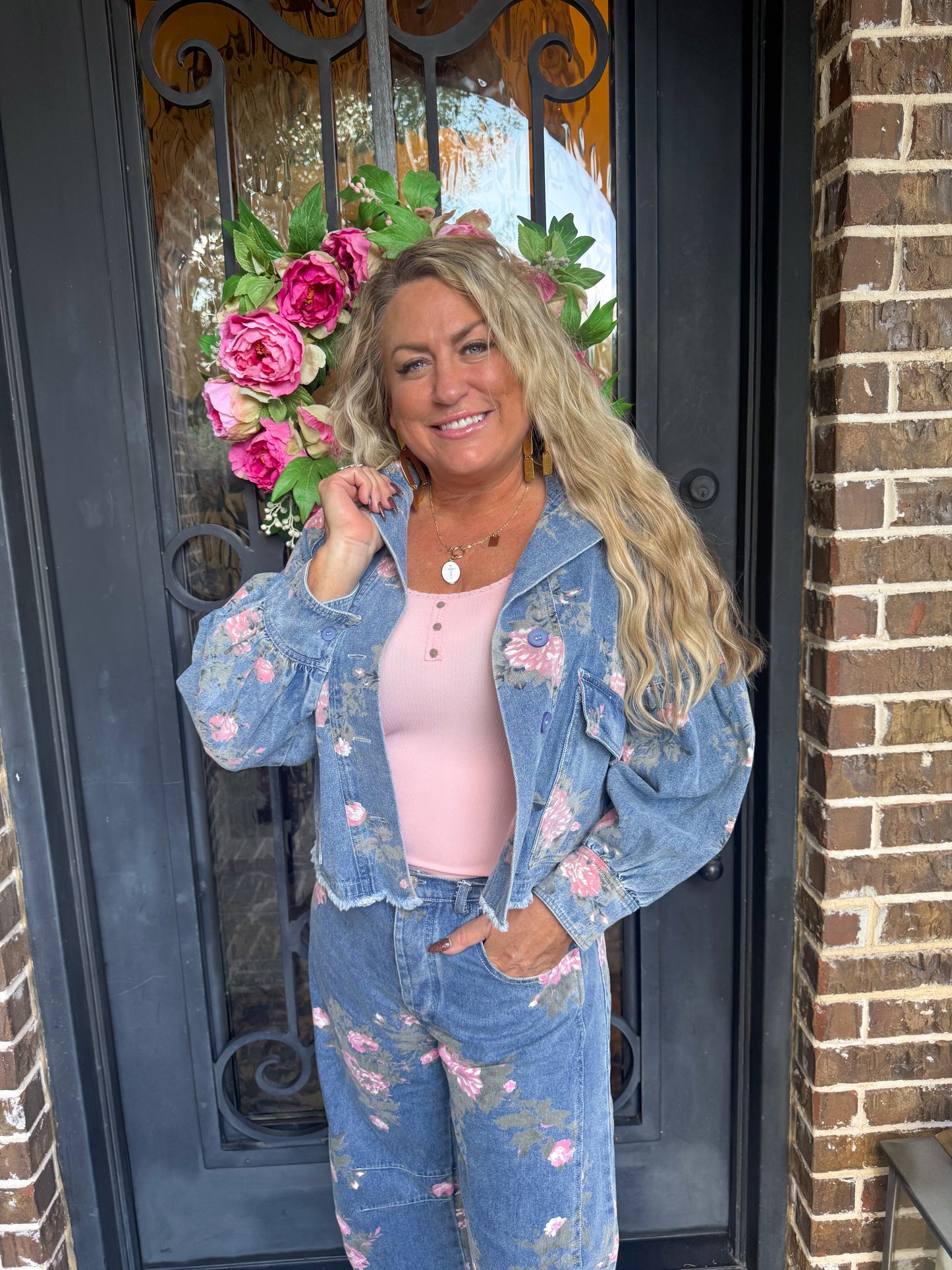 Vintage Floral Denim Barrel Jean Set