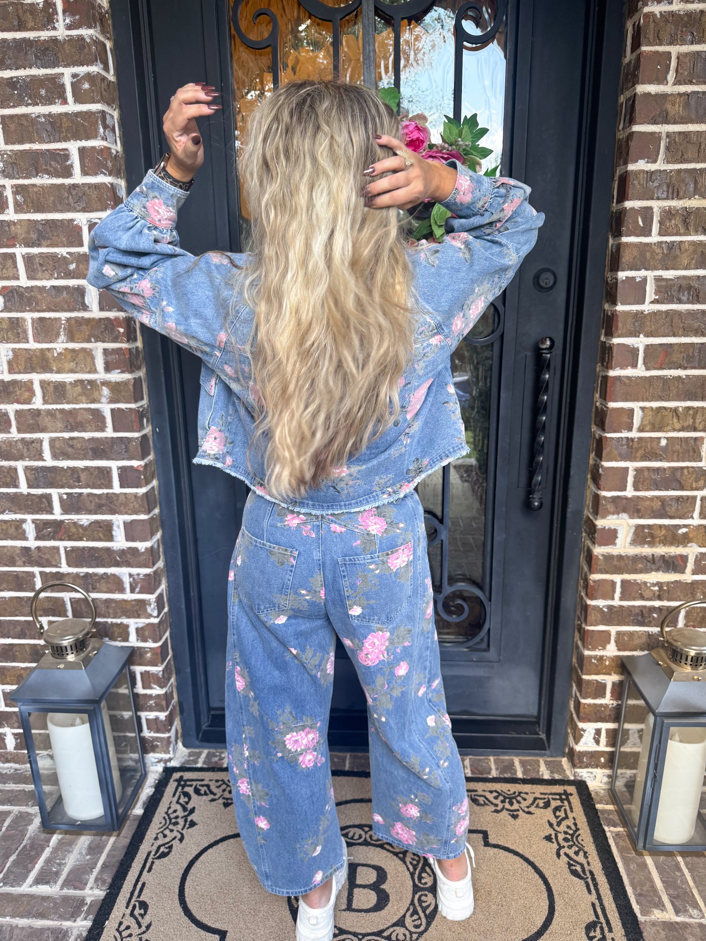 Vintage Floral Denim Barrel Jean Set