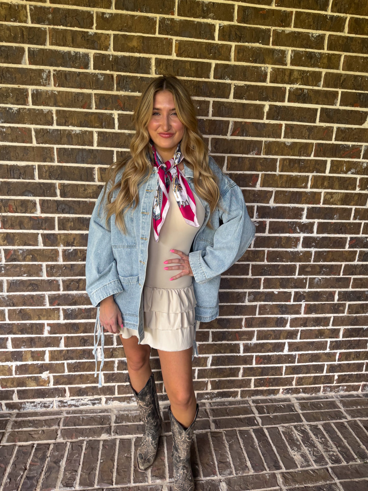 Oversized Denim Jacket with Side Tie Details