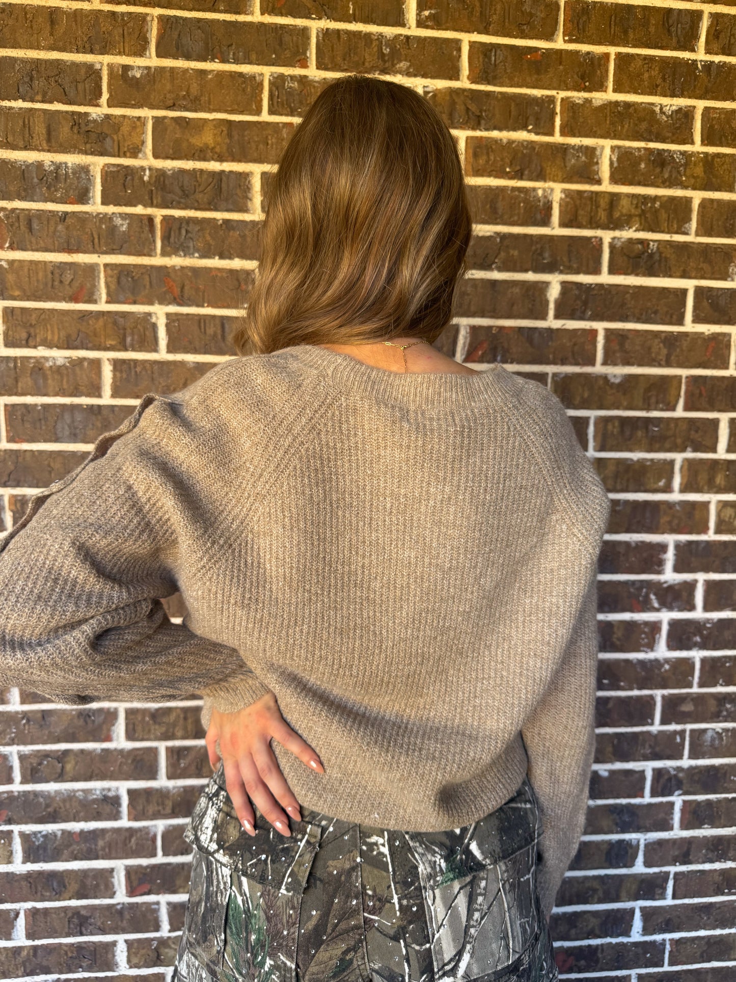 Taupe Rose Button Detailing Sweater