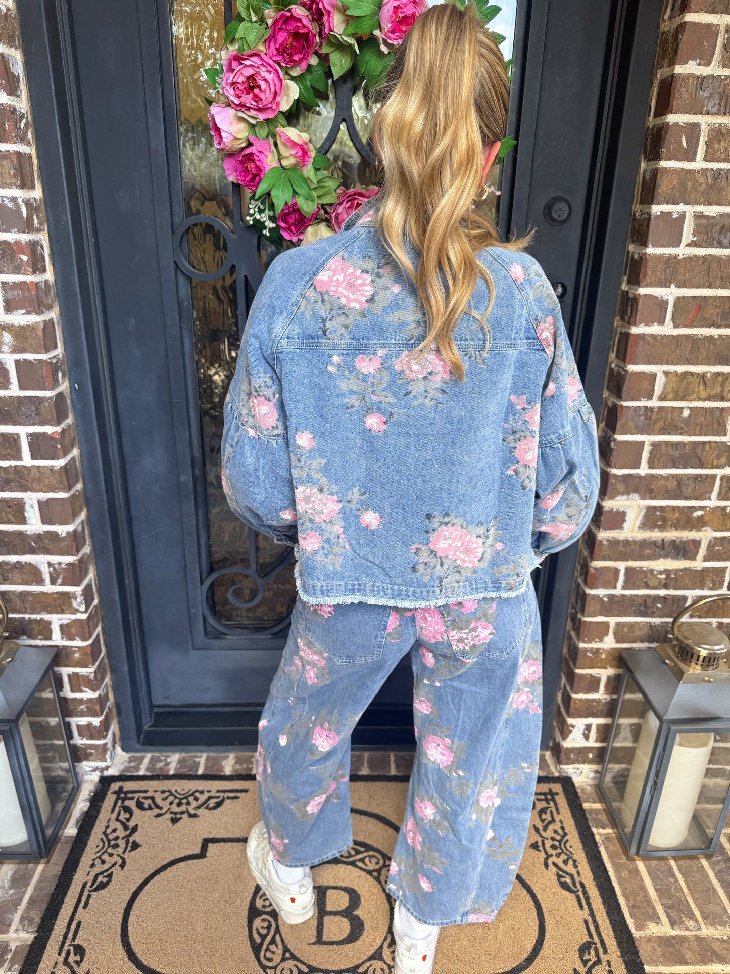 Vintage Floral Denim Barrel Jean Set