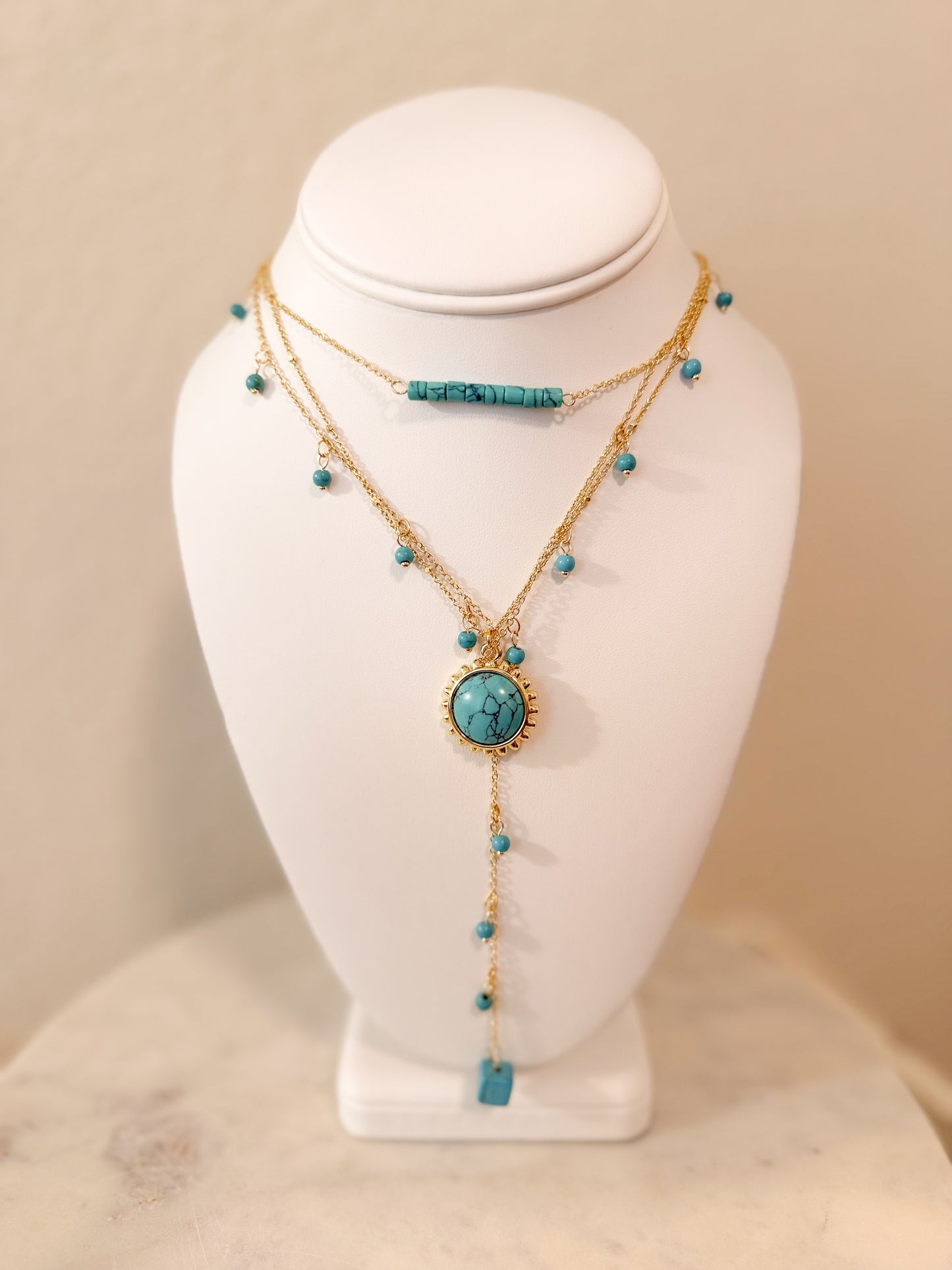 Layered Turquoise Charm Necklace