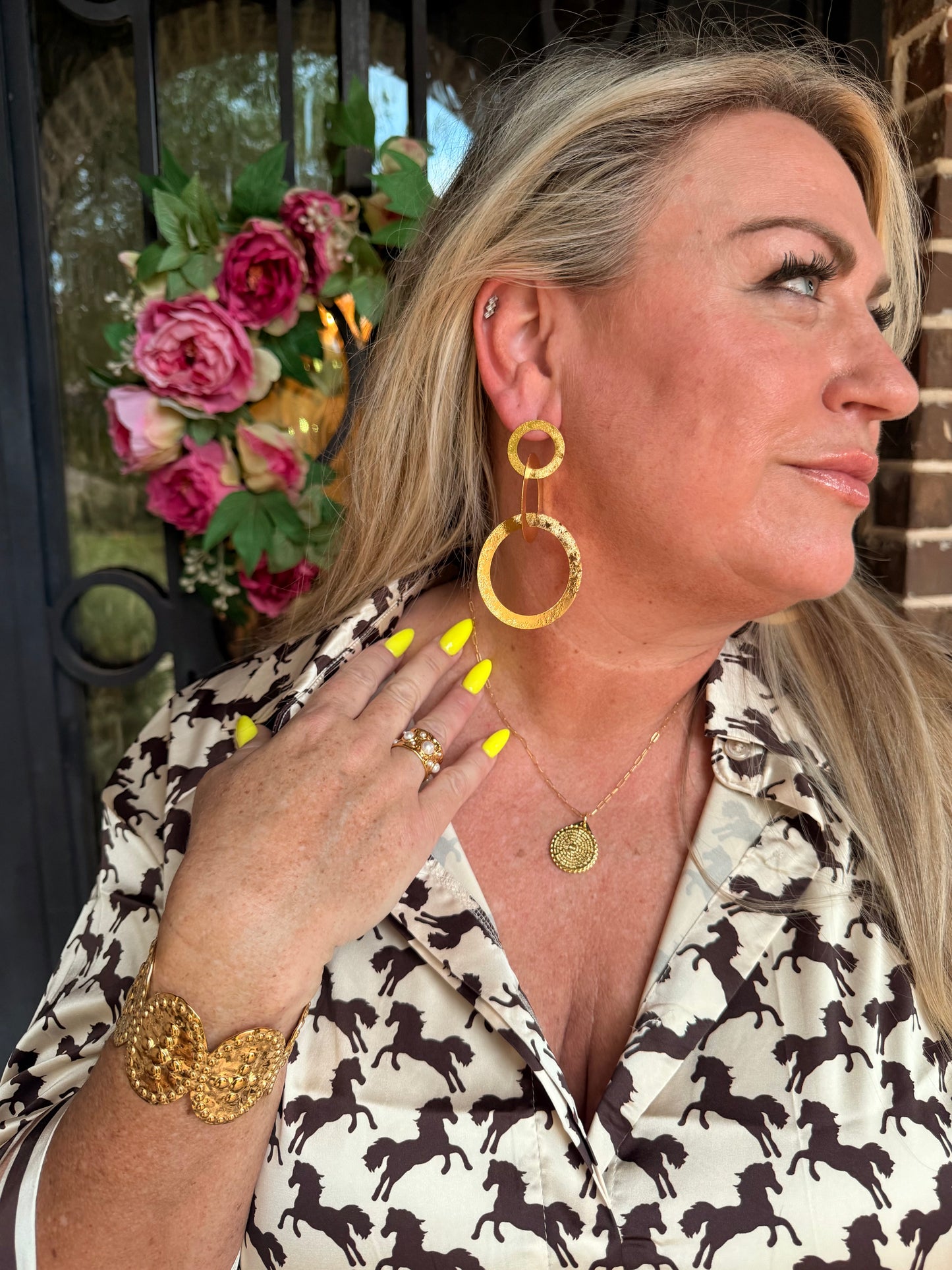 Valencia Circle Drop Gold Earrings