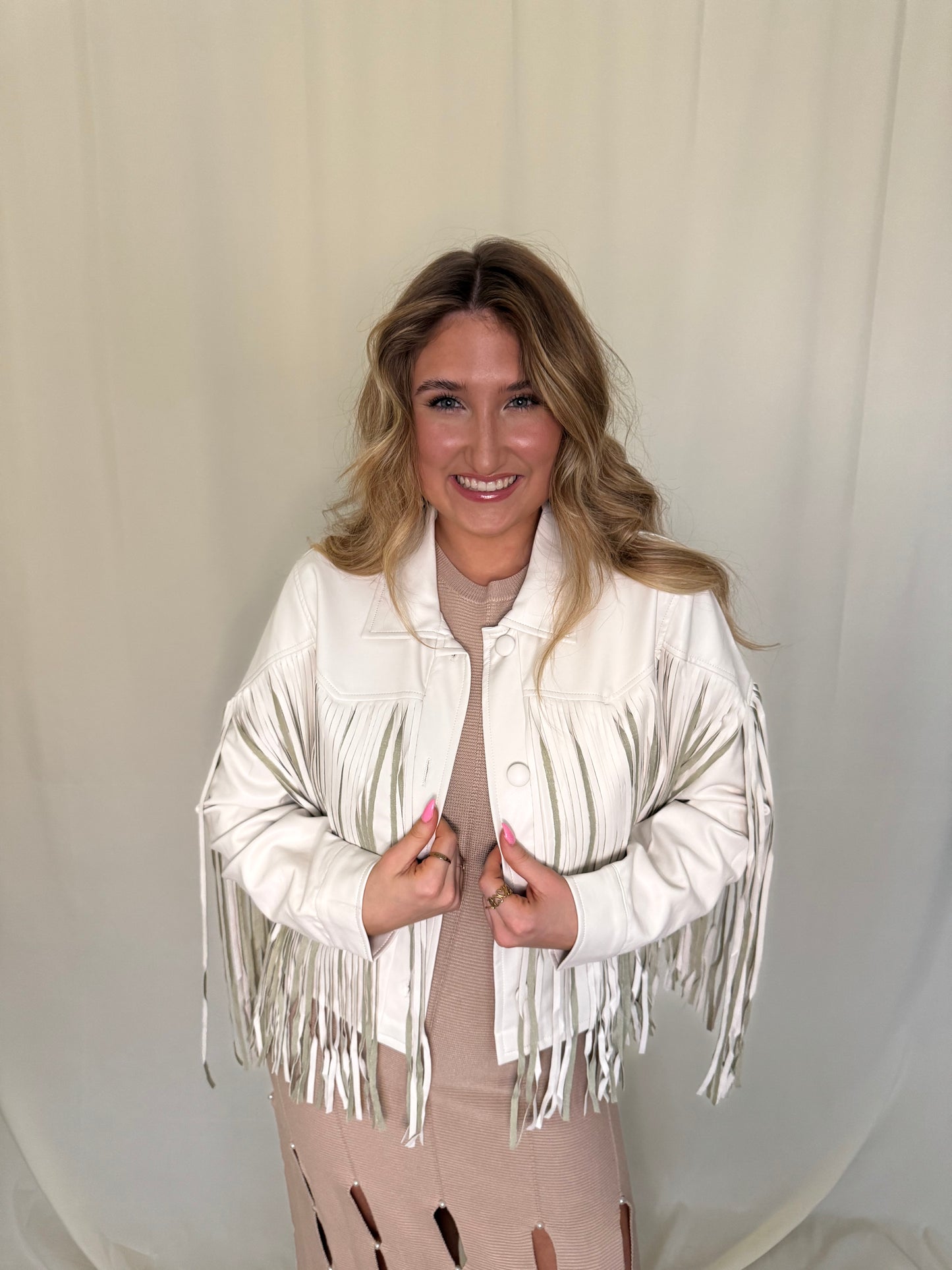 Fringe Detail Faux Leather Jacket