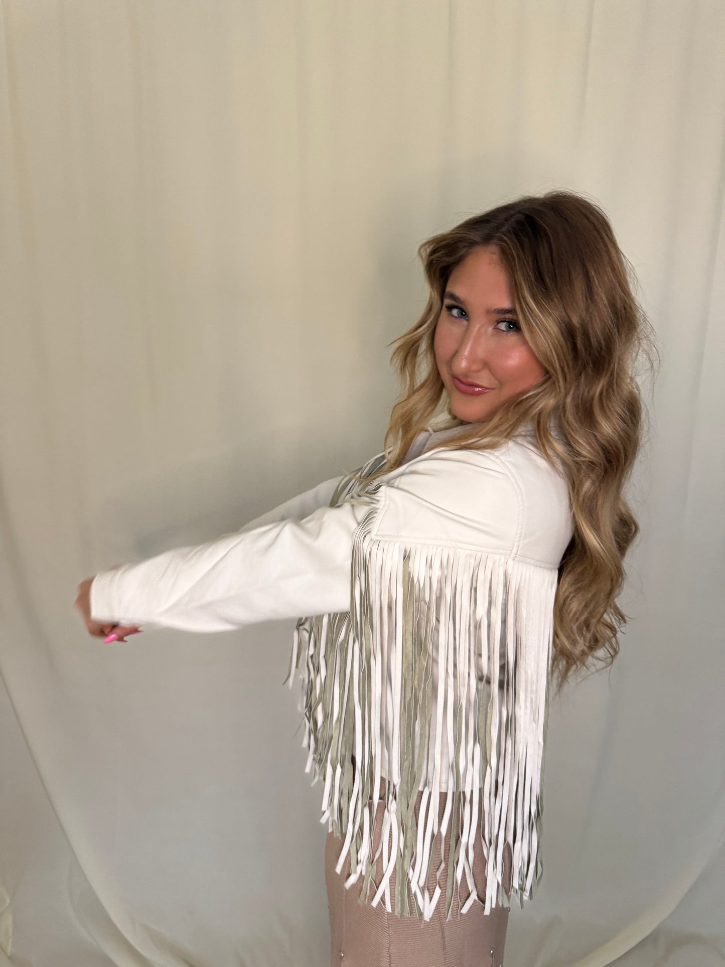 Fringe Detail Faux Leather Jacket