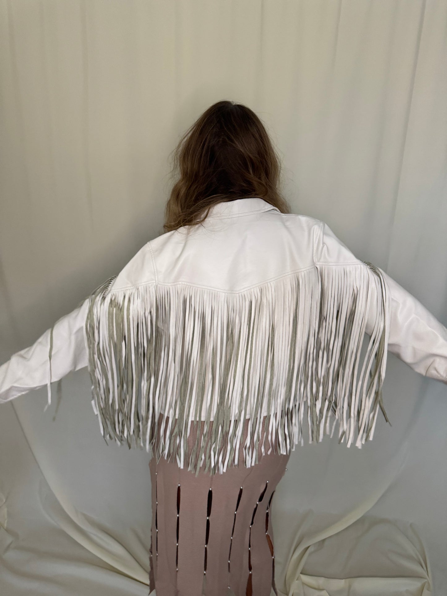 Fringe Detail Faux Leather Jacket