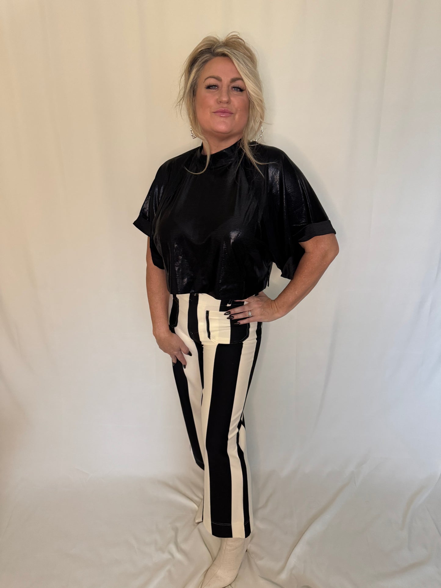 Bold Black & White Striped Wide-Leg Pants