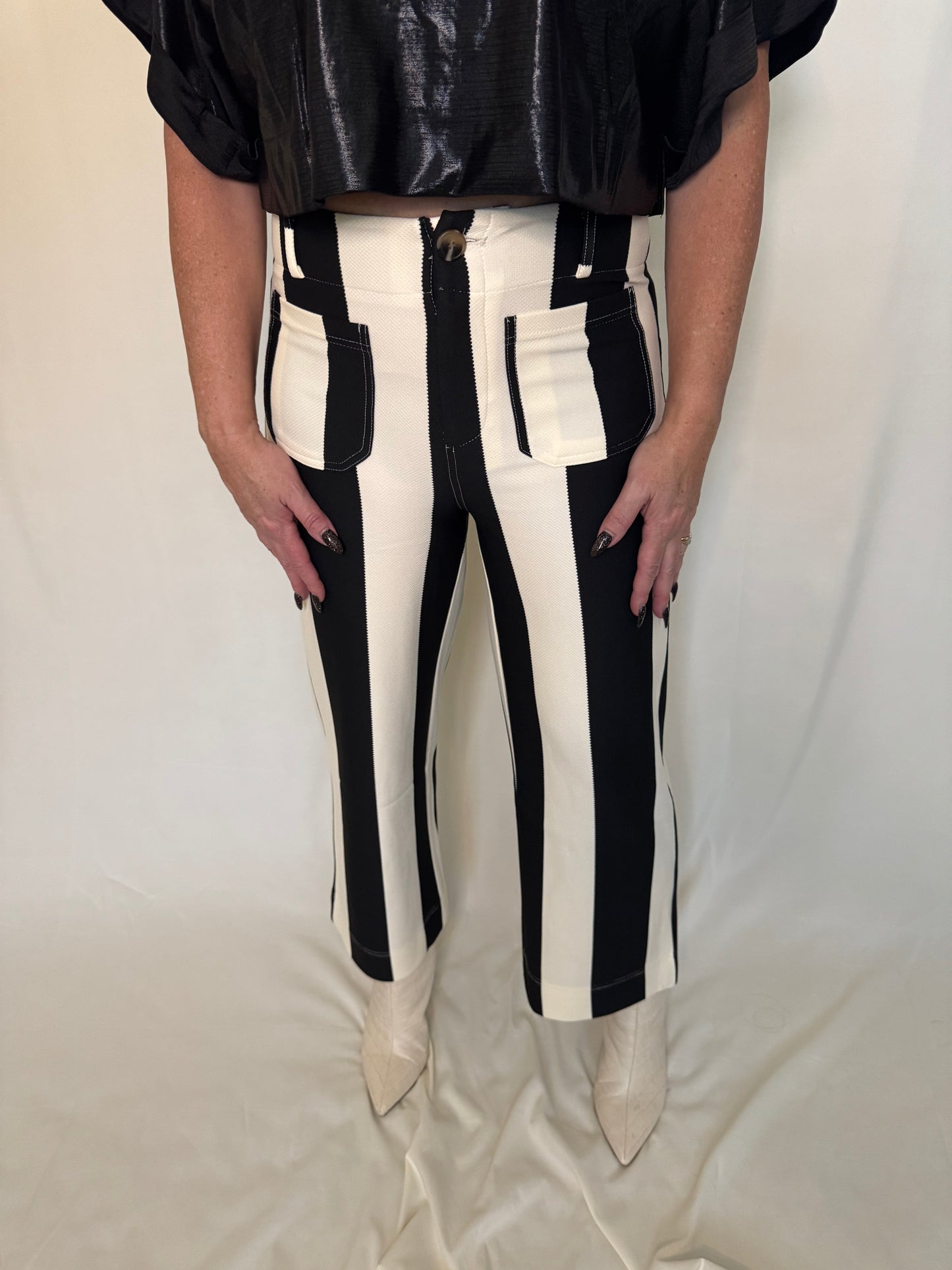 Bold Black & White Striped Wide-Leg Pants