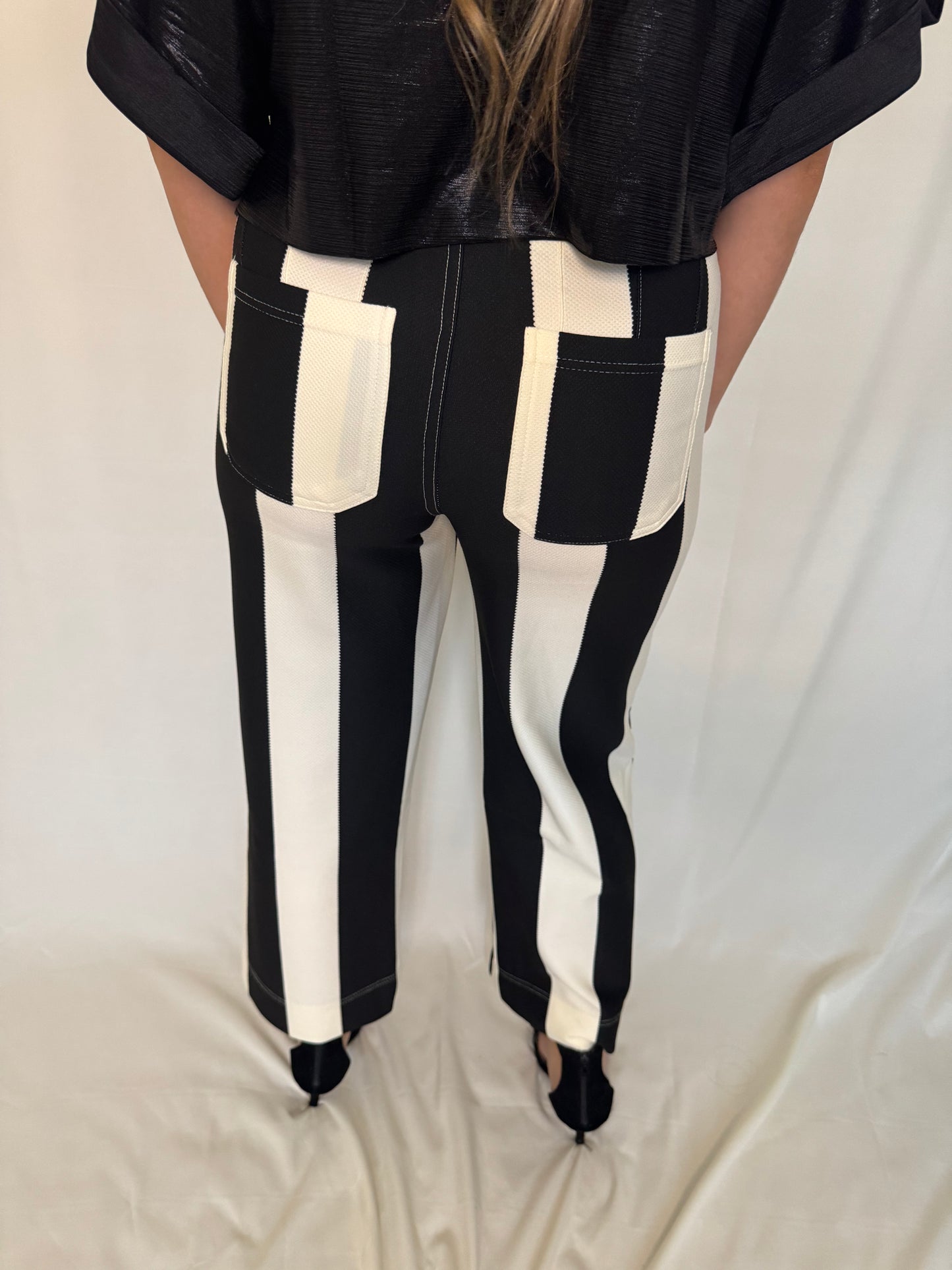 Bold Black & White Striped Wide-Leg Pants