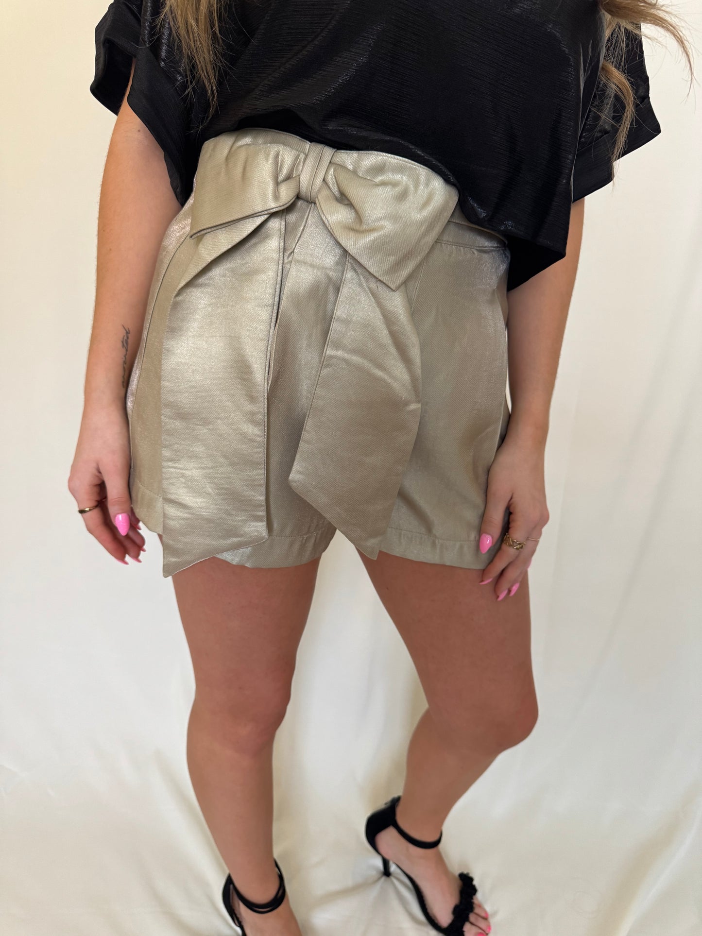 High Waist Gold Bow Shorts