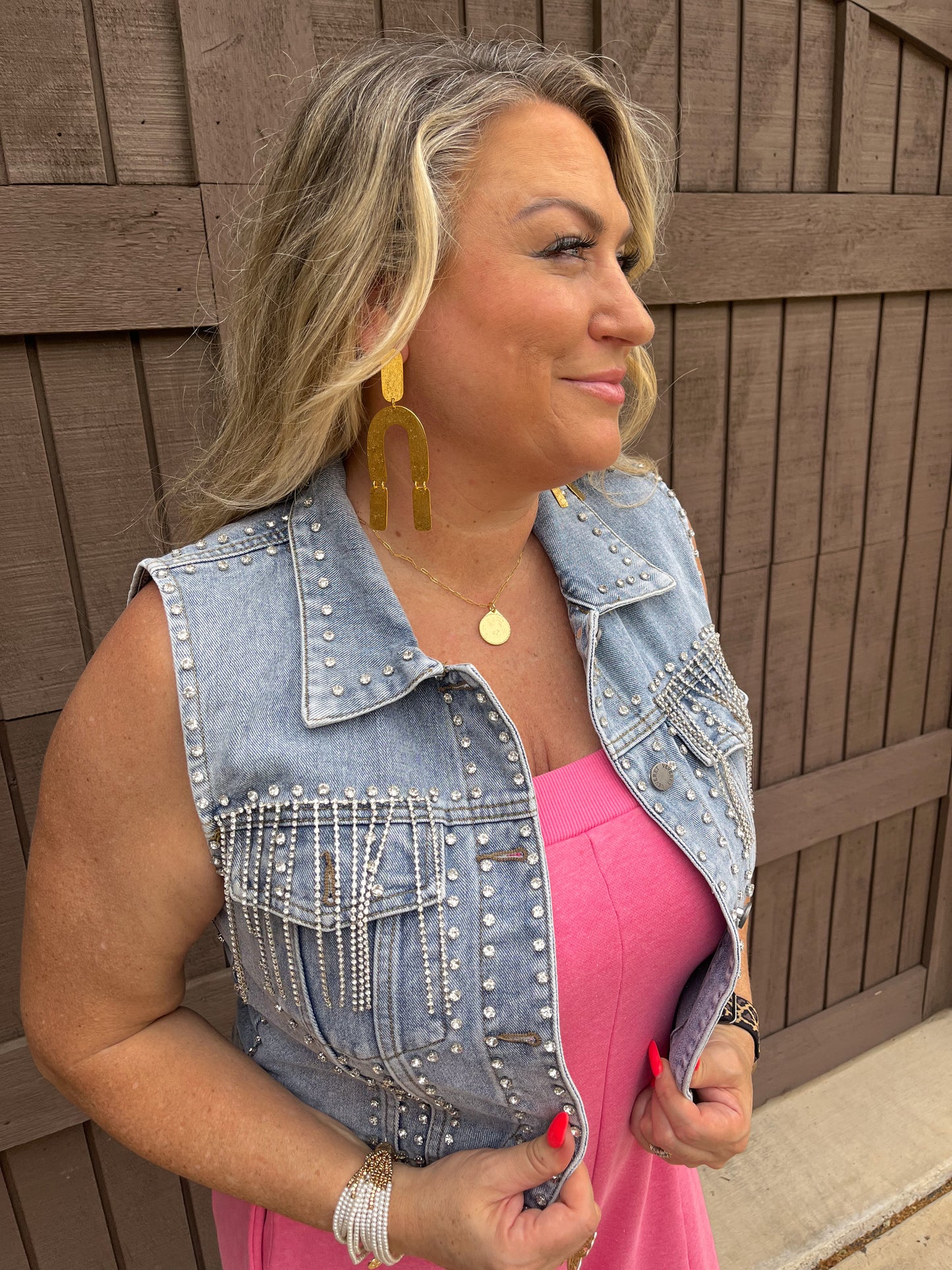 Rhinestone Tassel Denim Vest