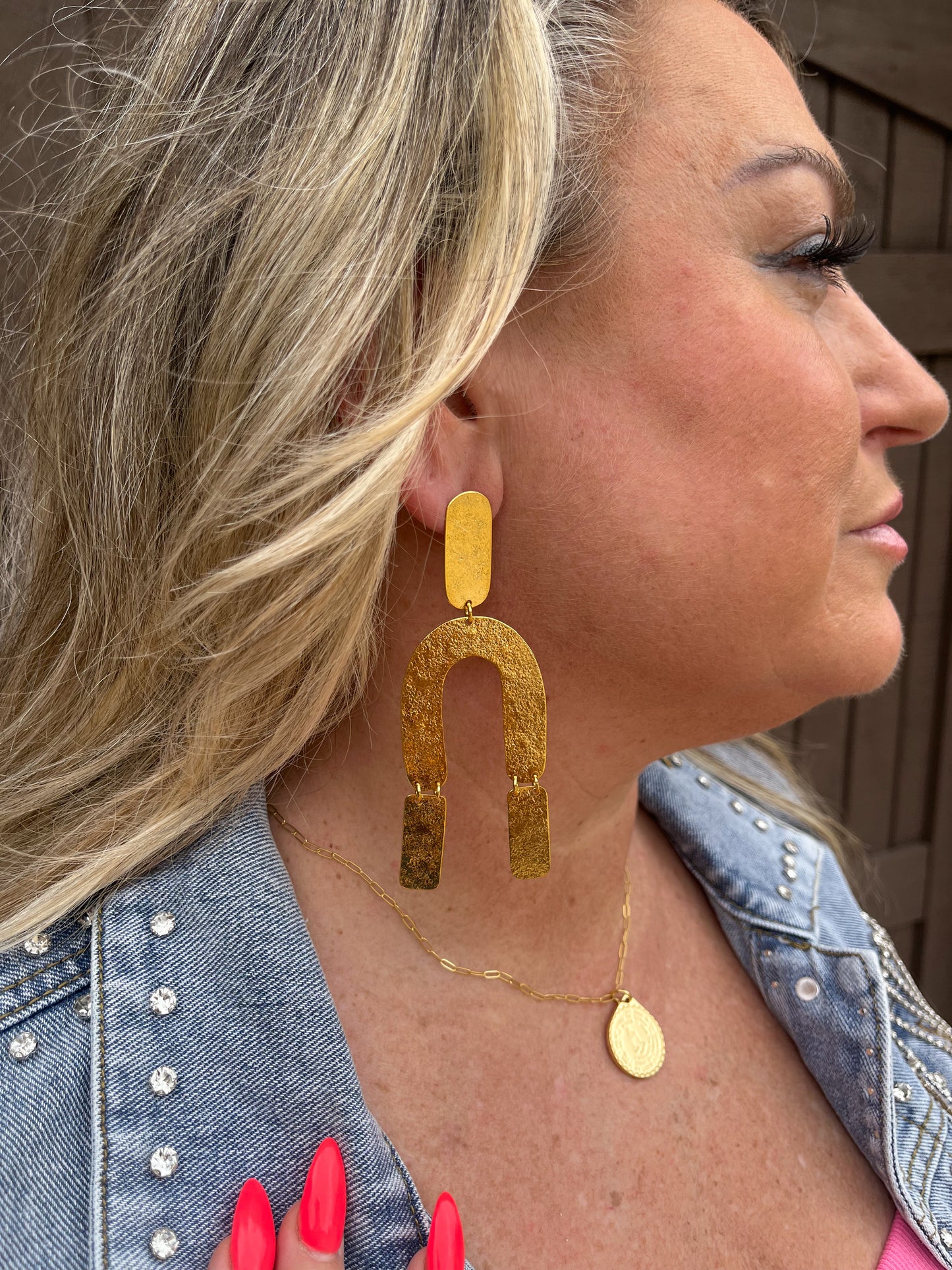 Gold Hammered Statement Earrings