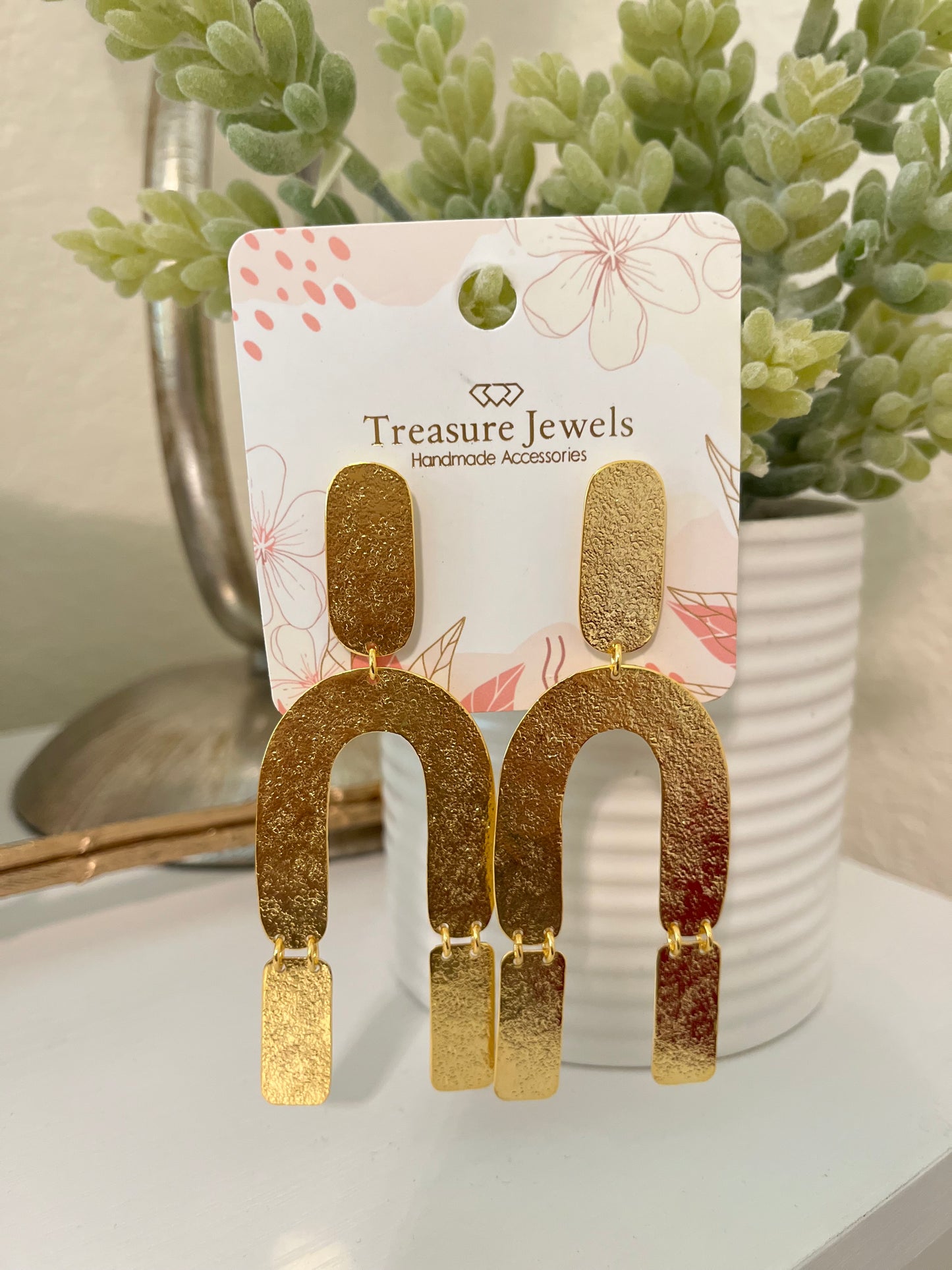 Gold Hammered Statement Earrings