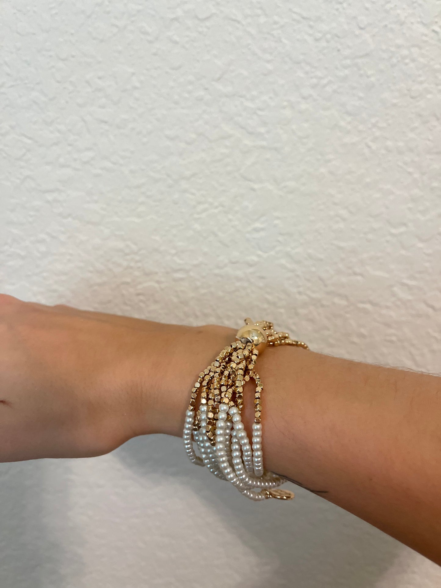 Multi-Strand Pearl Bracelet with Gold Accents