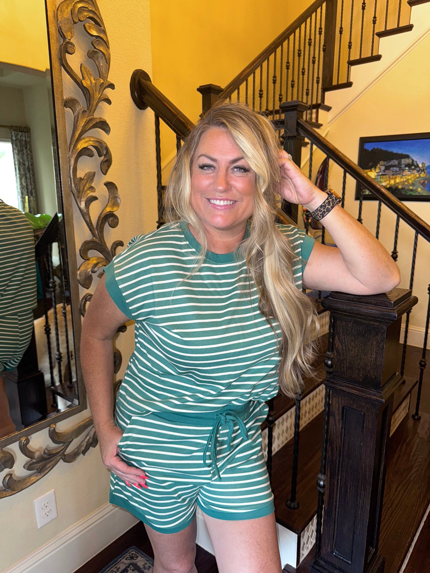 Weekend Vibes Green Striped Lounge Set