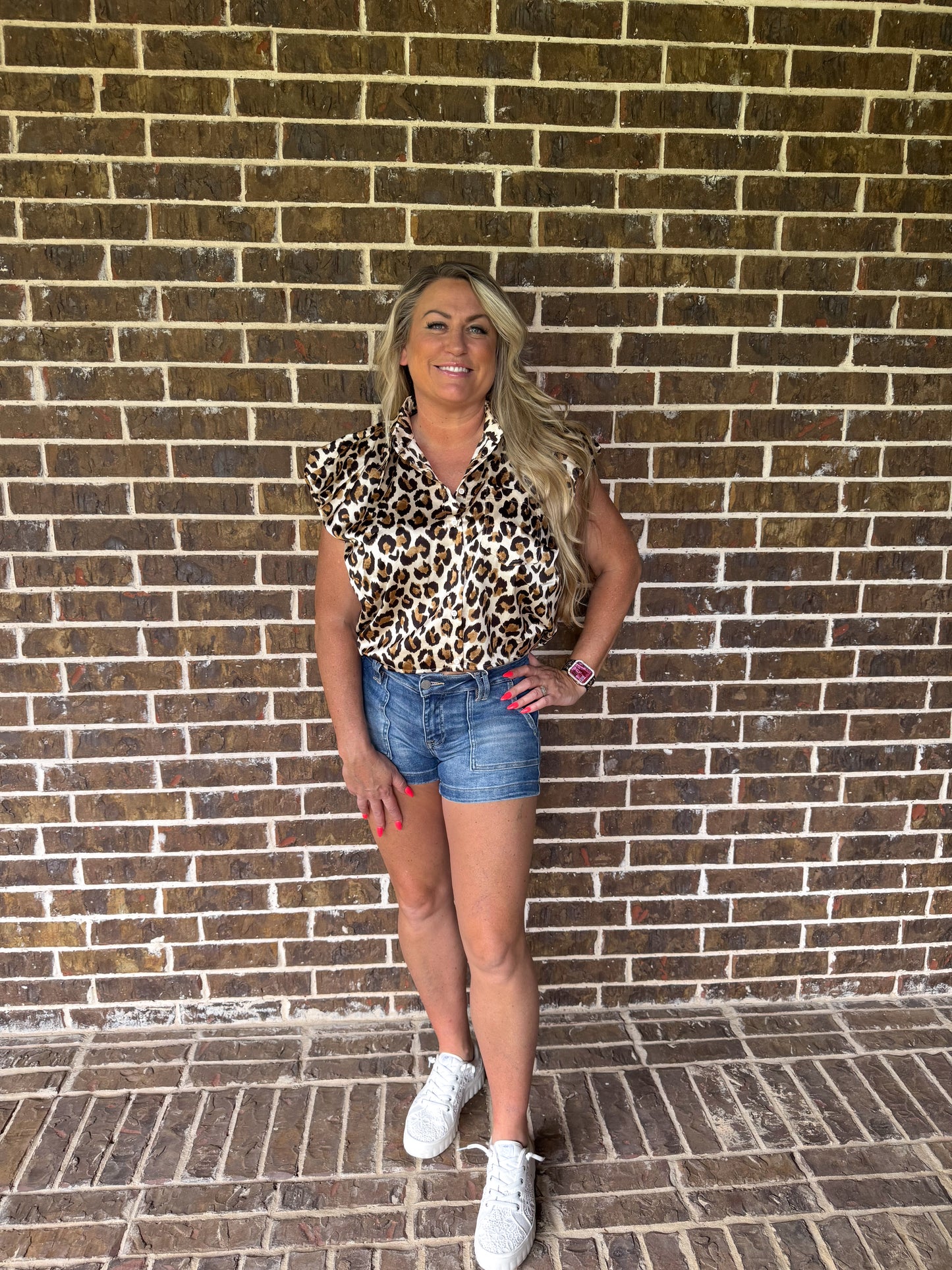 Low Rise Patched Pocket Denim Shorts
