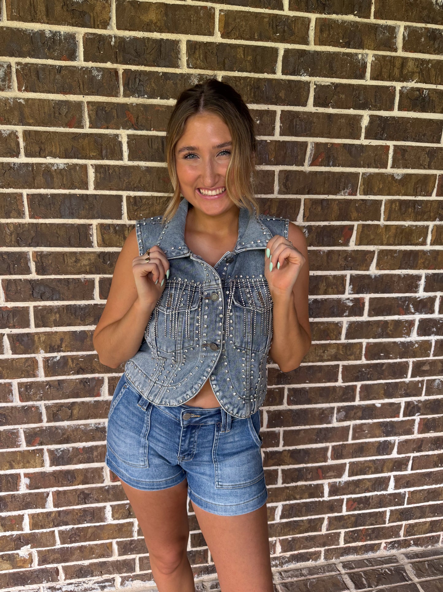 Rhinestone Tassel Denim Vest