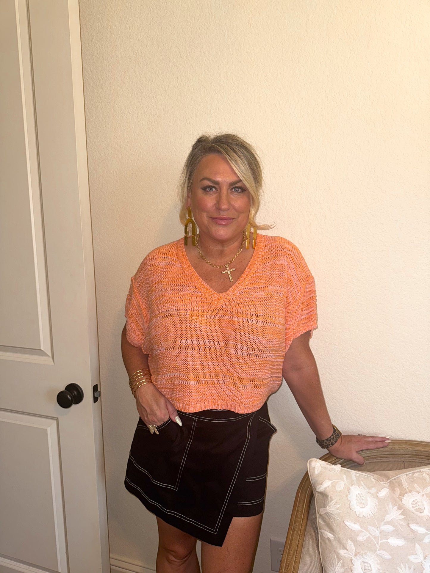 Sunset Orange Relaxed Knit Sweater