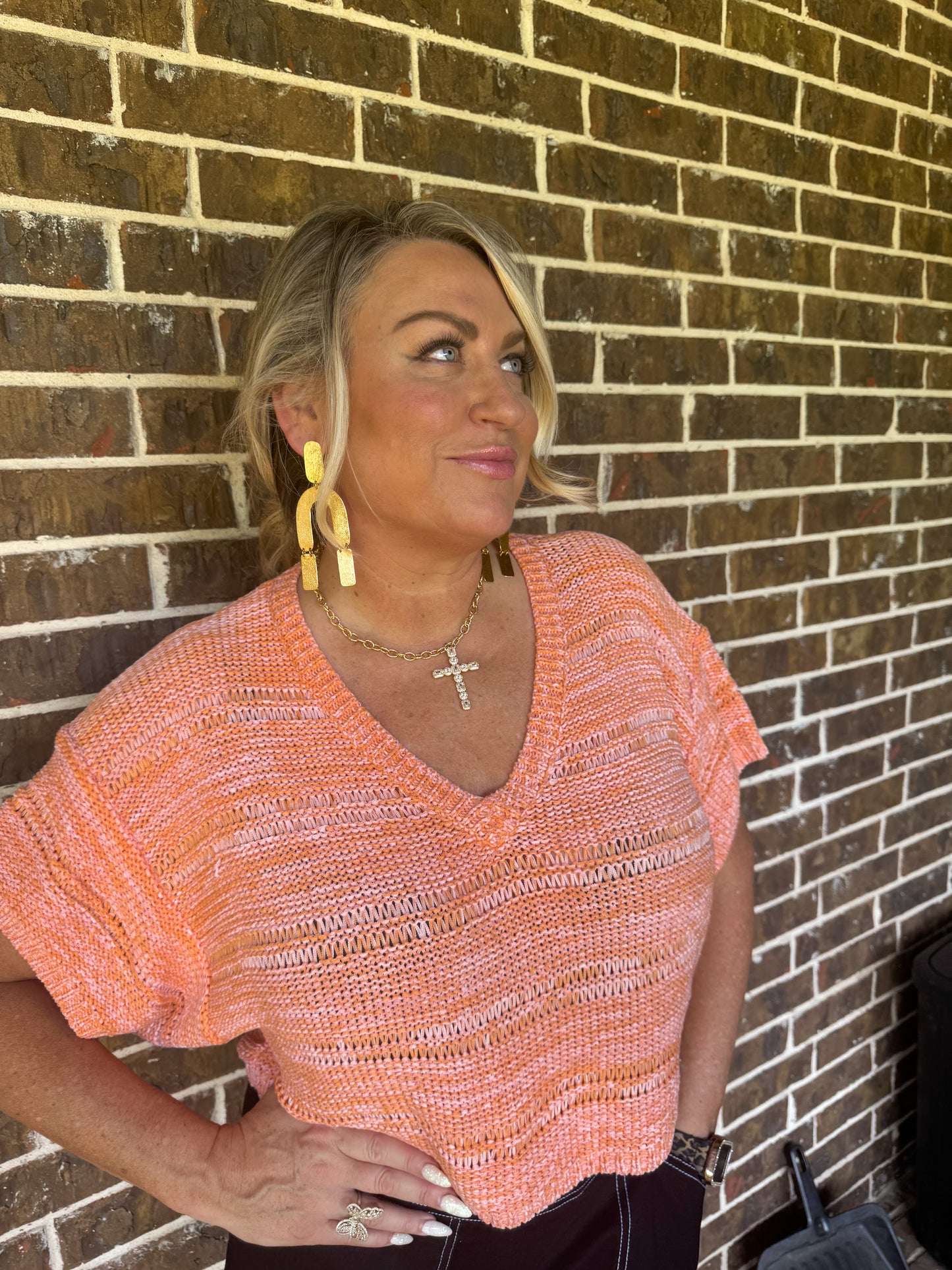 Sunset Orange Relaxed Knit Sweater